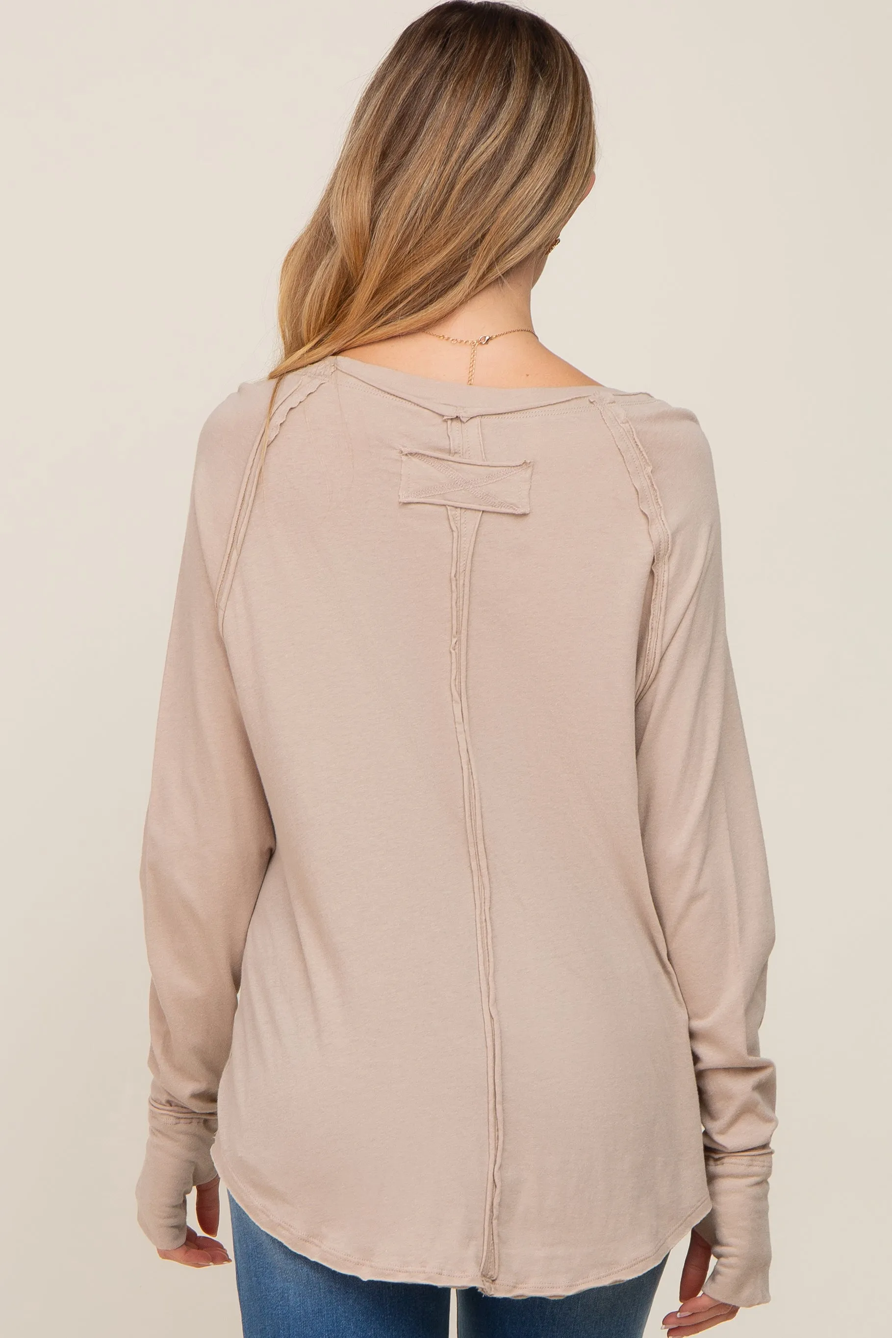 Taupe Exposed Seam Long Sleeve Maternity Top sold by Pinkblush product image thumbnail 3