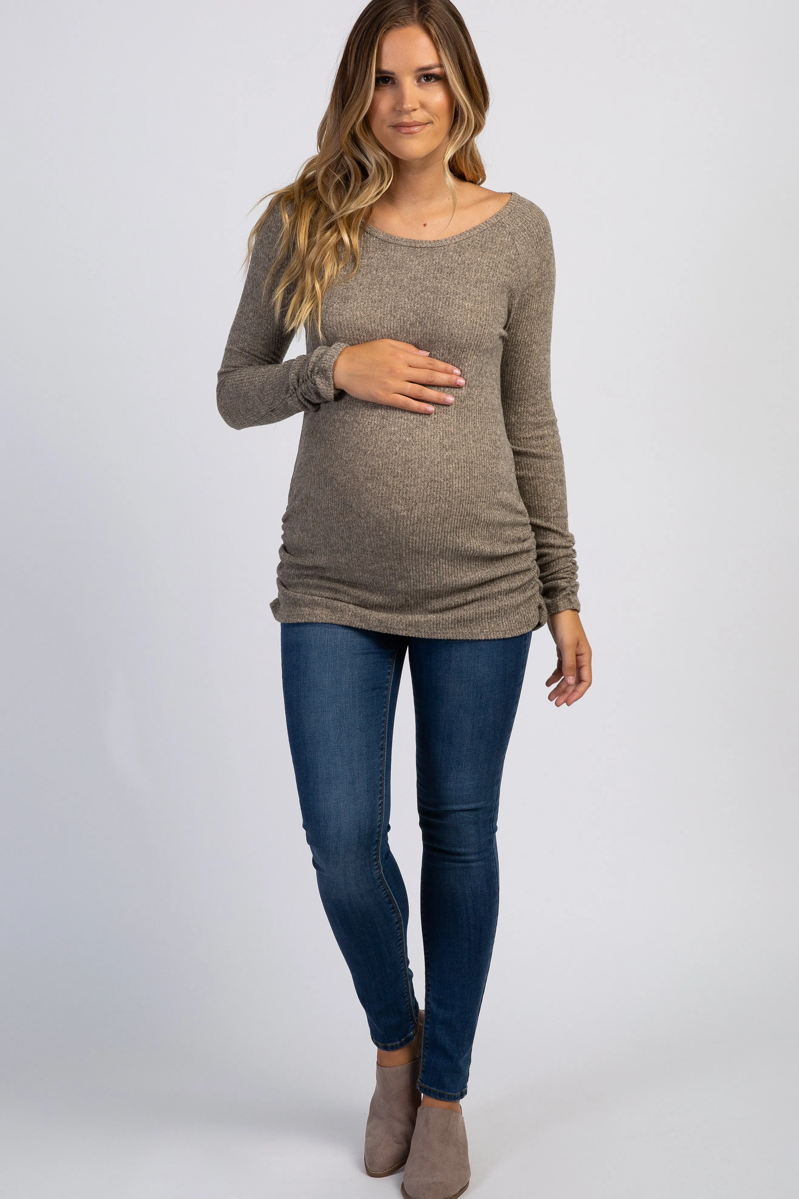 PinkBlush Mocha Ribbed Knit Ruched Maternity Top sold by Pinkblush product image thumbnail 4