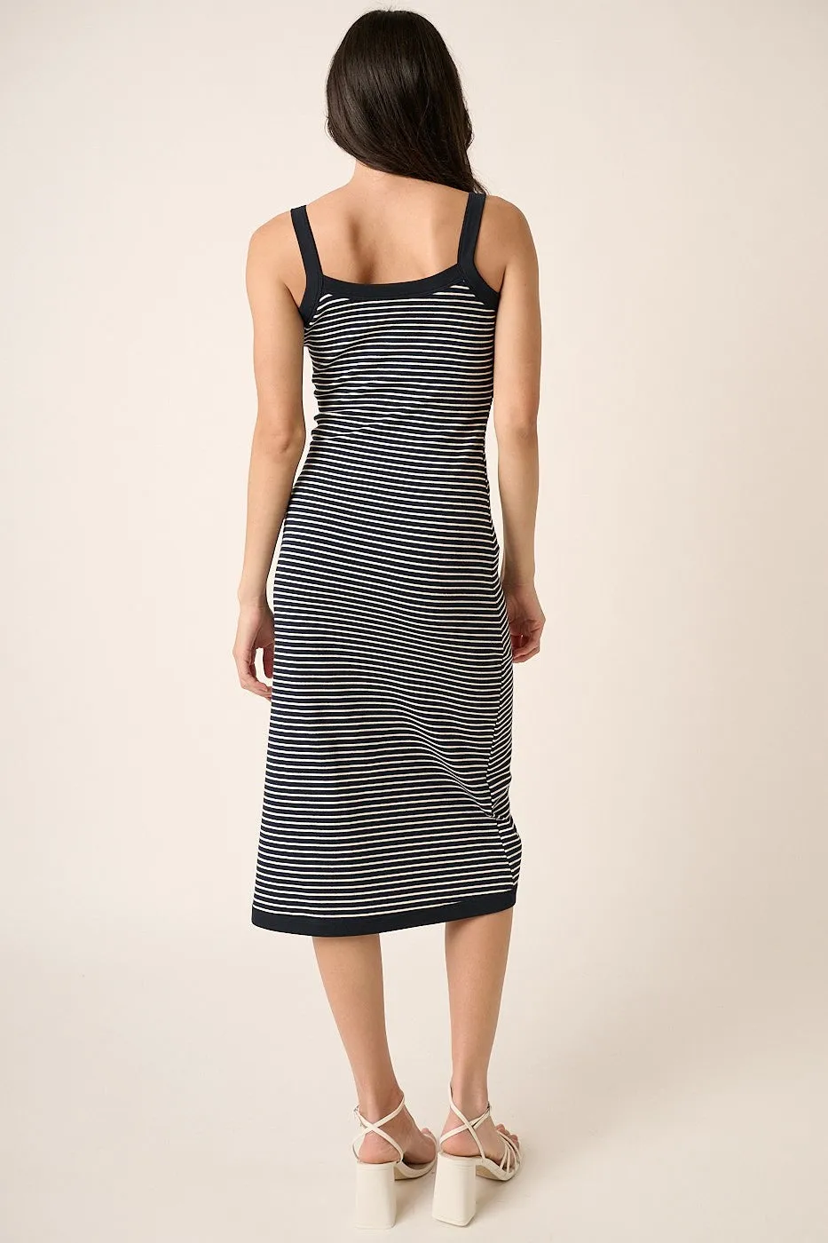 Navy Striped Sleeveless Fitted Side Slit Dress sold by Pinkblush product image thumbnail 3