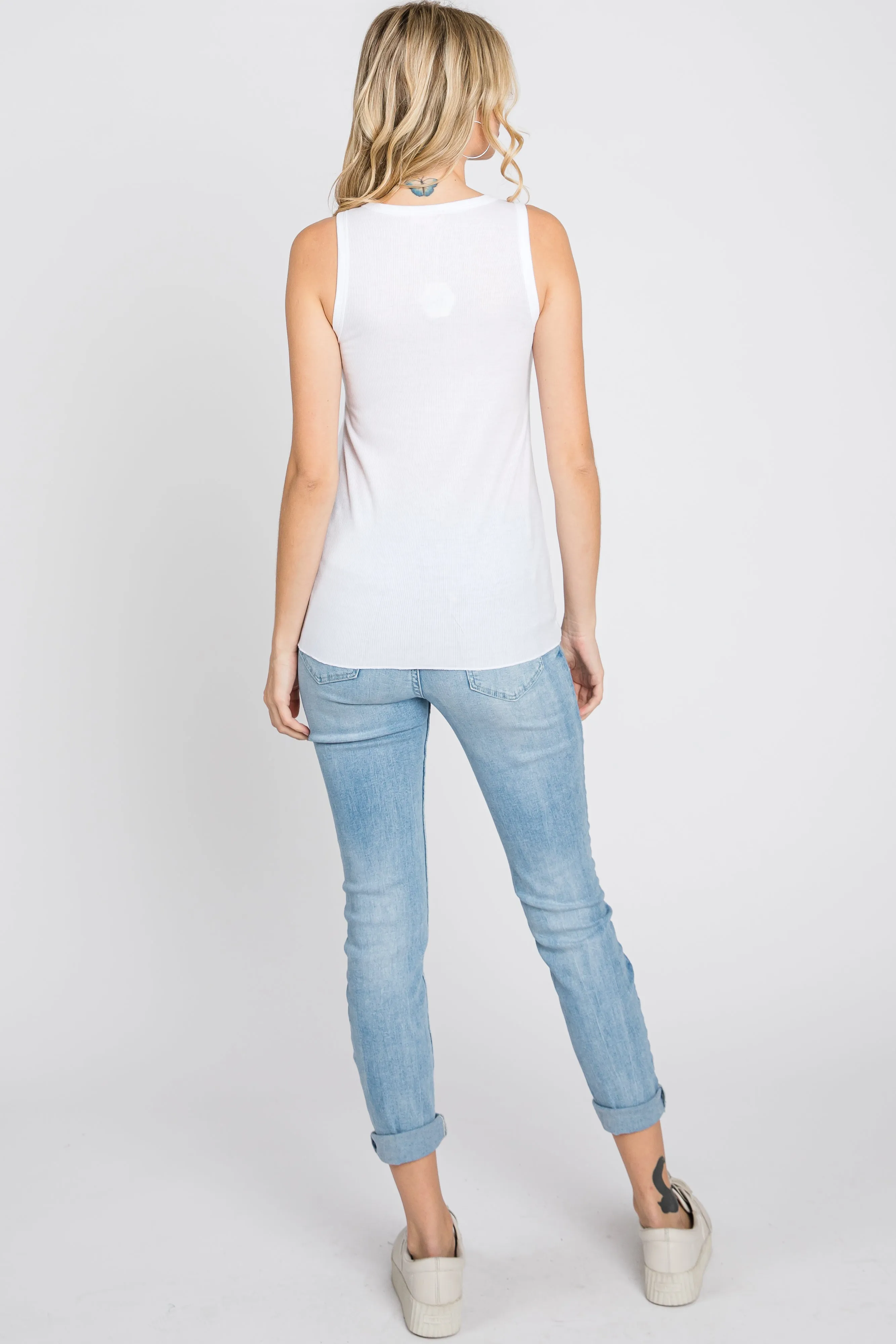 White Ribbed Button Front Tank Top sold by Pinkblush product image thumbnail 4