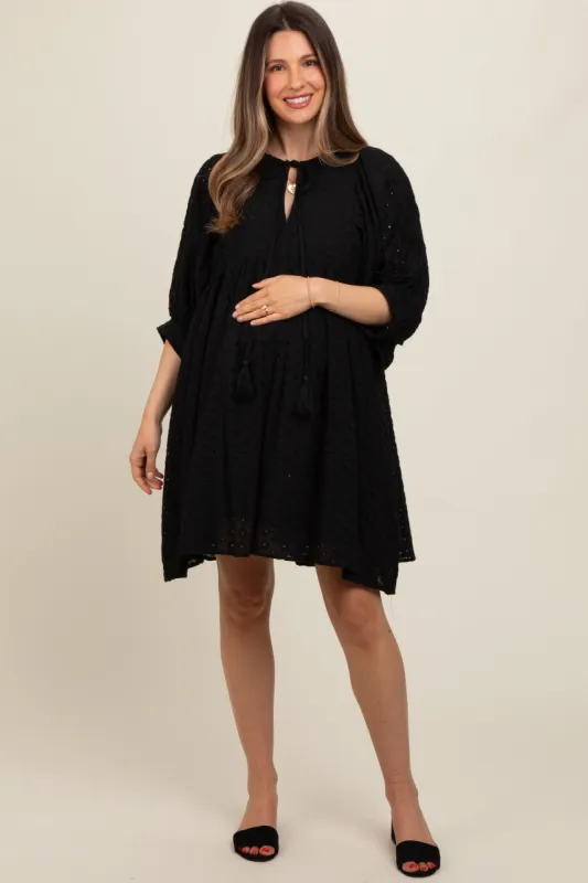 Black Floral Eyelet Puff Sleeve Maternity Dress sold by Pinkblush
