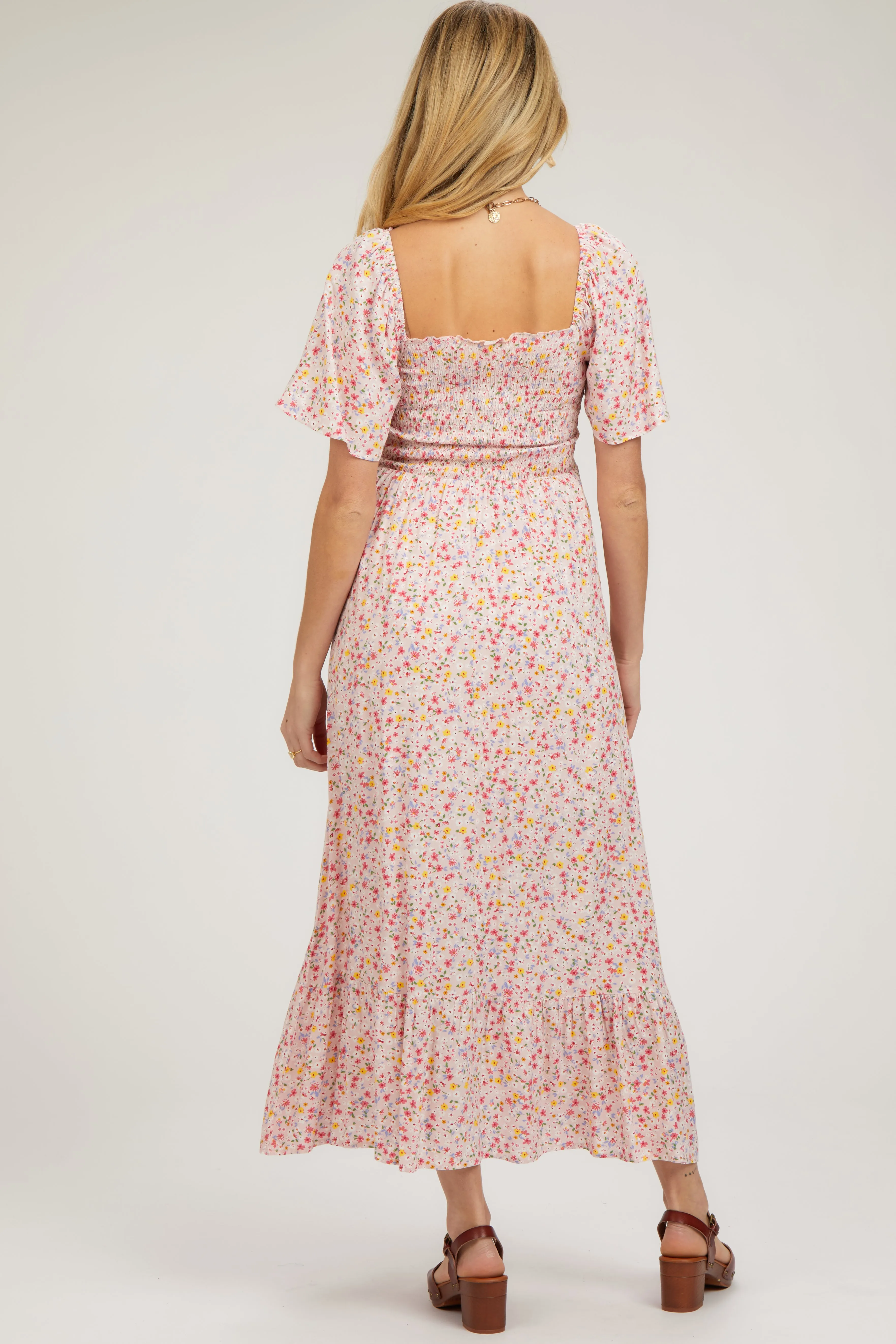 Light Pink Floral Smocked Maternity Maxi Dress sold by Pinkblush product image thumbnail 2