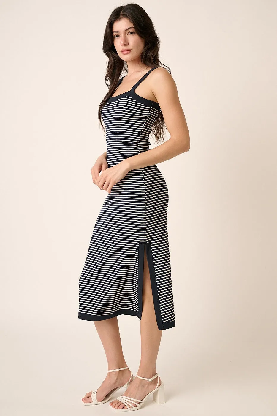 Navy Striped Sleeveless Fitted Side Slit Dress sold by Pinkblush product image thumbnail 2