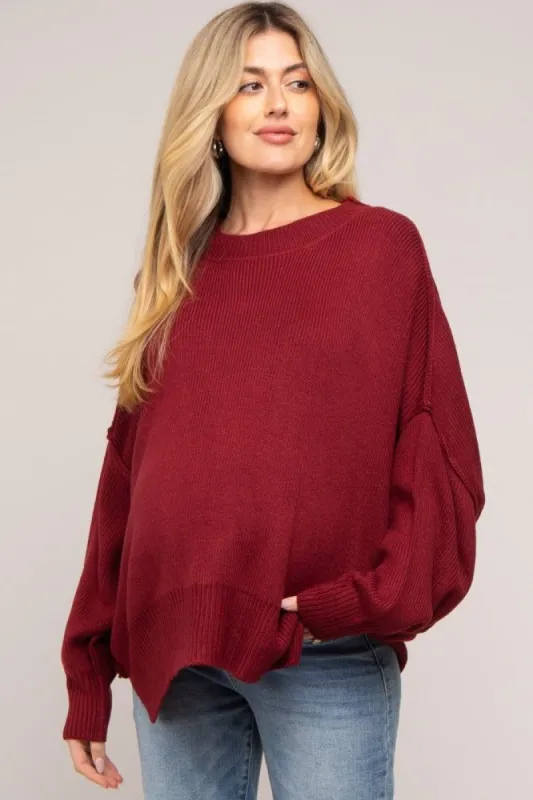 Burgundy Maternity Long Sleeve Sweater sold by Pinkblush