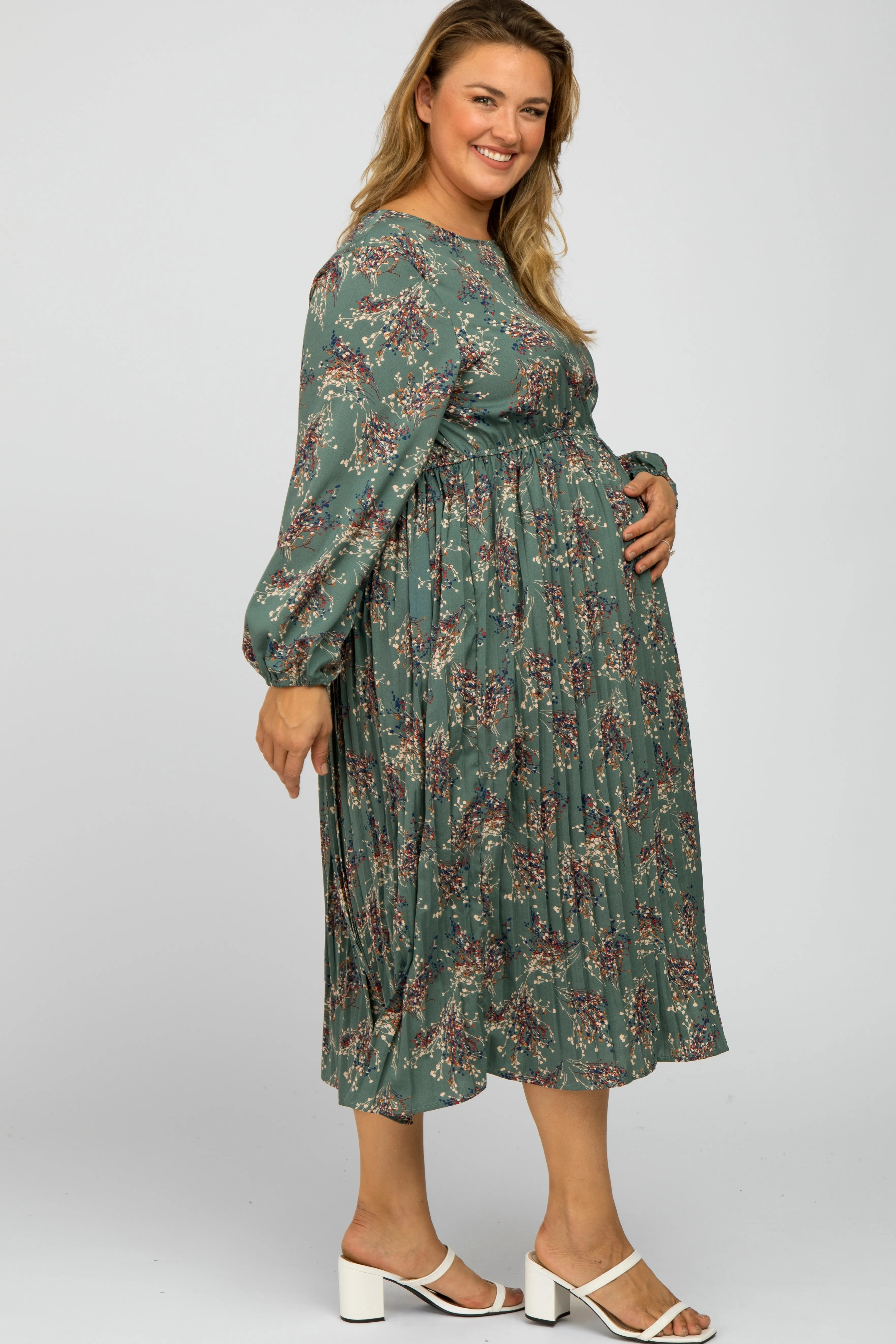 Jade Floral Pleated Plus Maternity Midi Dress sold by Pinkblush product image thumbnail 3