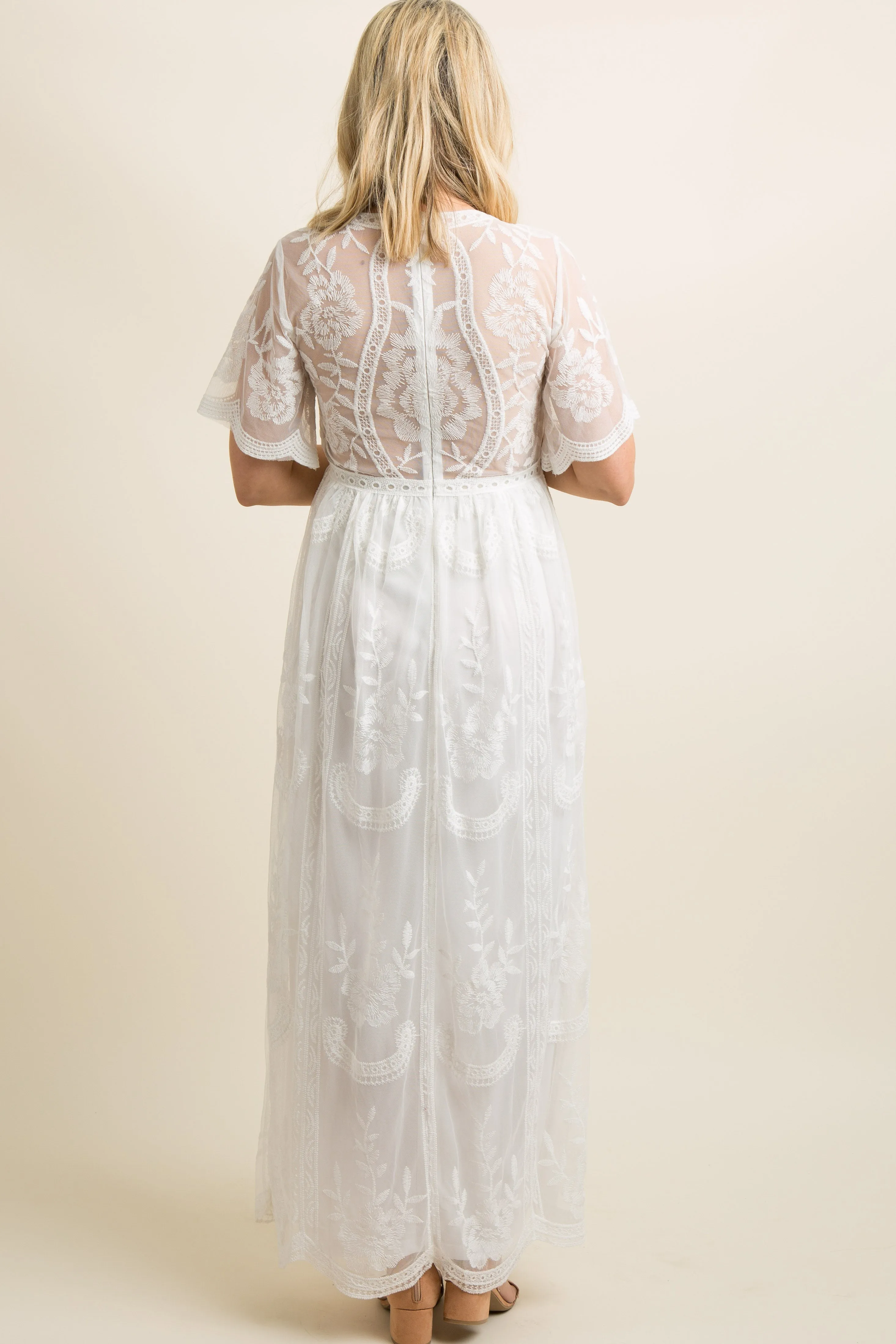 PinkBlush White Lace Mesh Overlay Maternity Maxi Dress sold by Pinkblush product image thumbnail 4