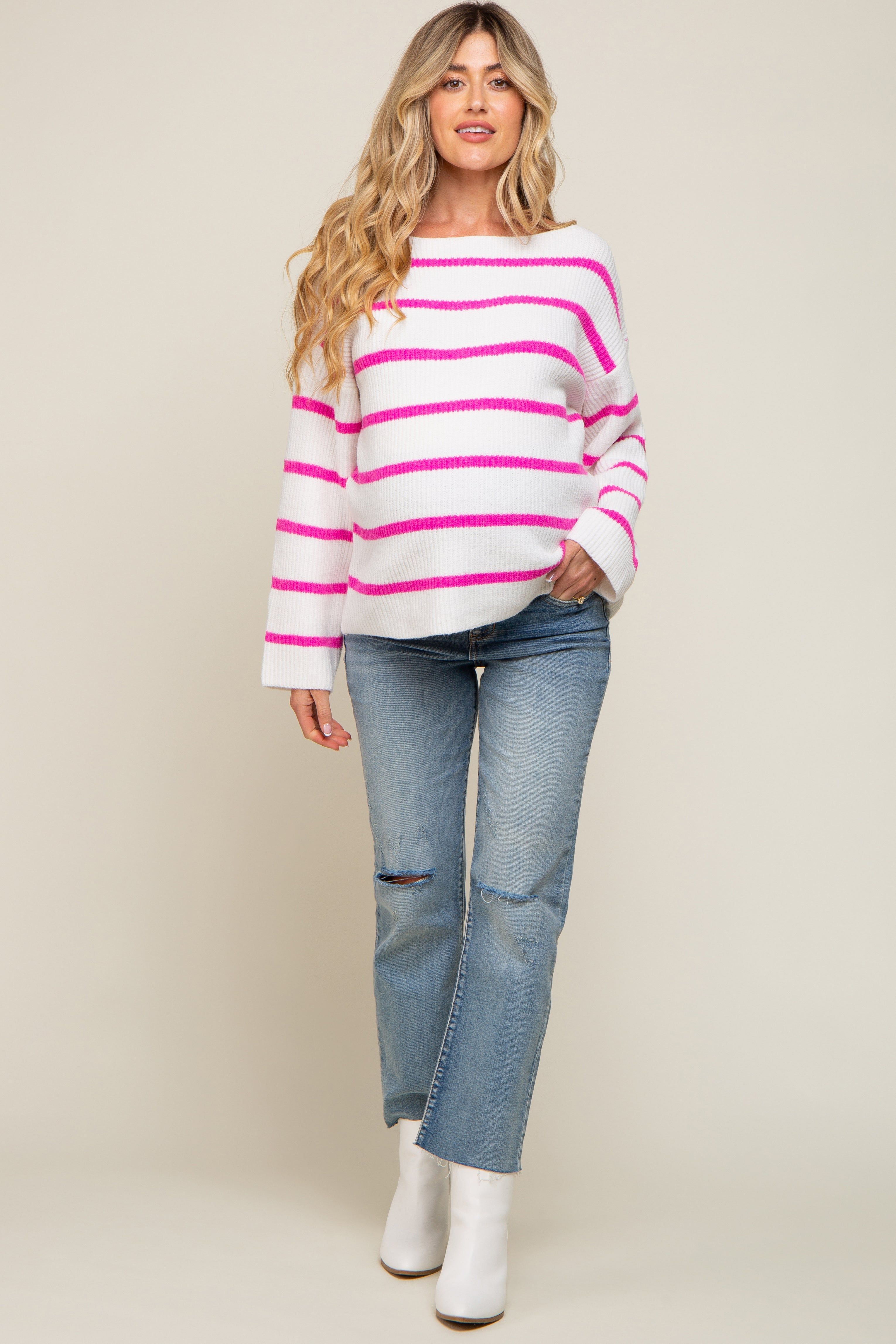 Pink Striped Boat Neck Maternity Sweater sold by Pinkblush
