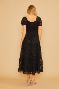 Black Floral Embroidered Puff Sleeve Midi Dress sold by Pinkblush