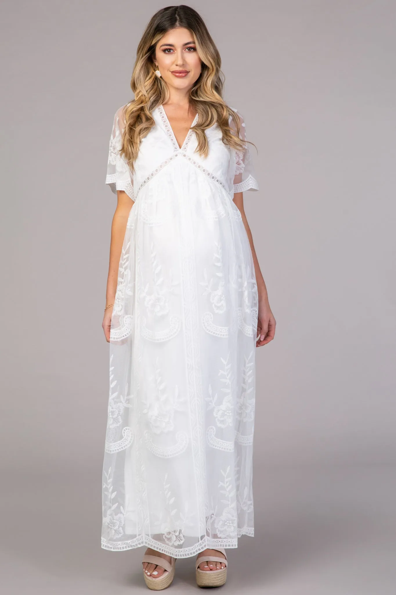PinkBlush White Lace Mesh Overlay Maternity Maxi Dress sold by Pinkblush product image thumbnail 5