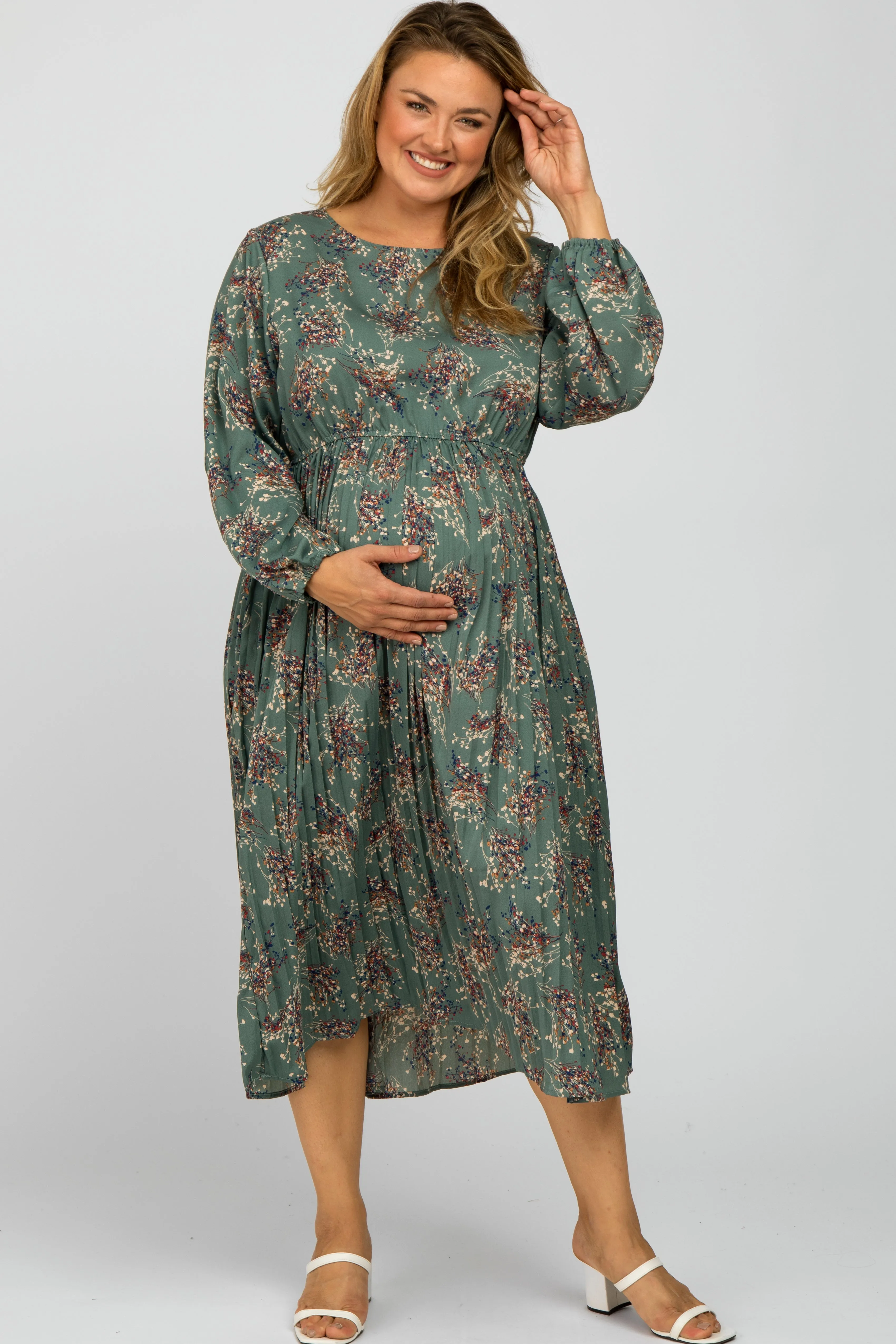 Jade Floral Pleated Plus Maternity Midi Dress sold by Pinkblush product image thumbnail 2