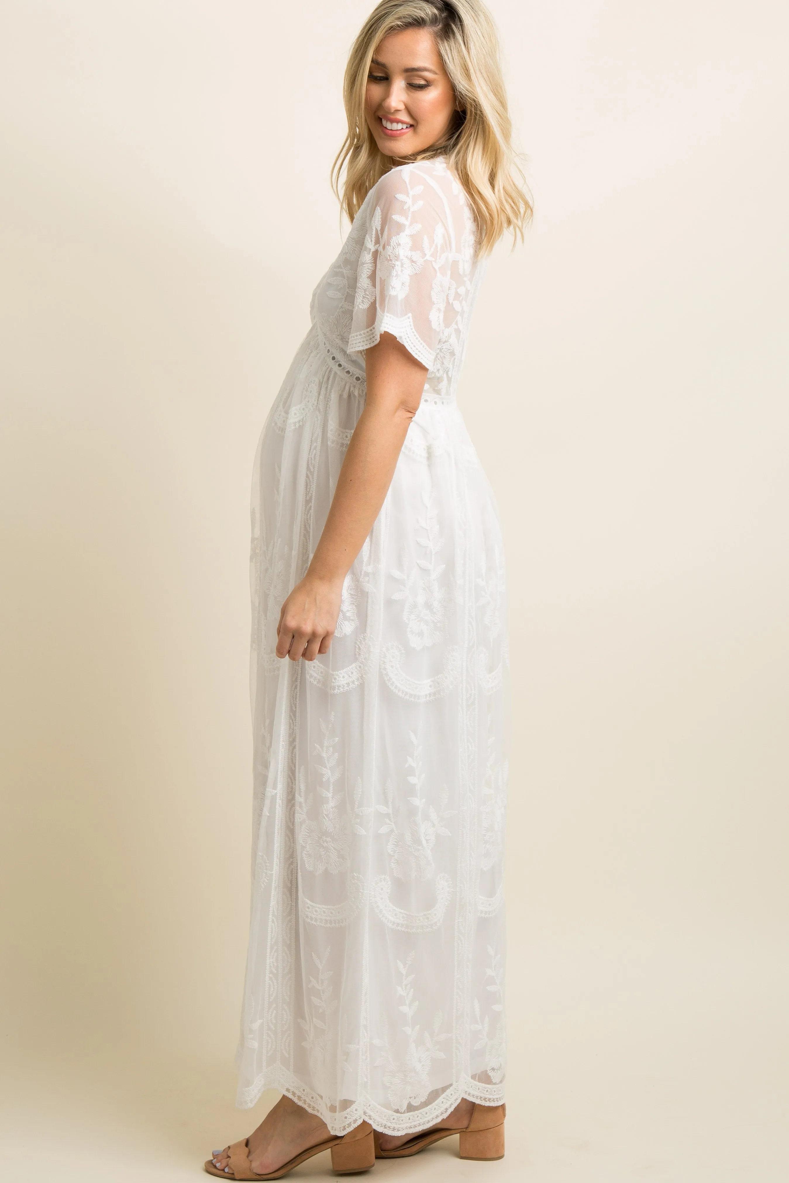 PinkBlush White Lace Mesh Overlay Maternity Maxi Dress sold by Pinkblush product image thumbnail 3