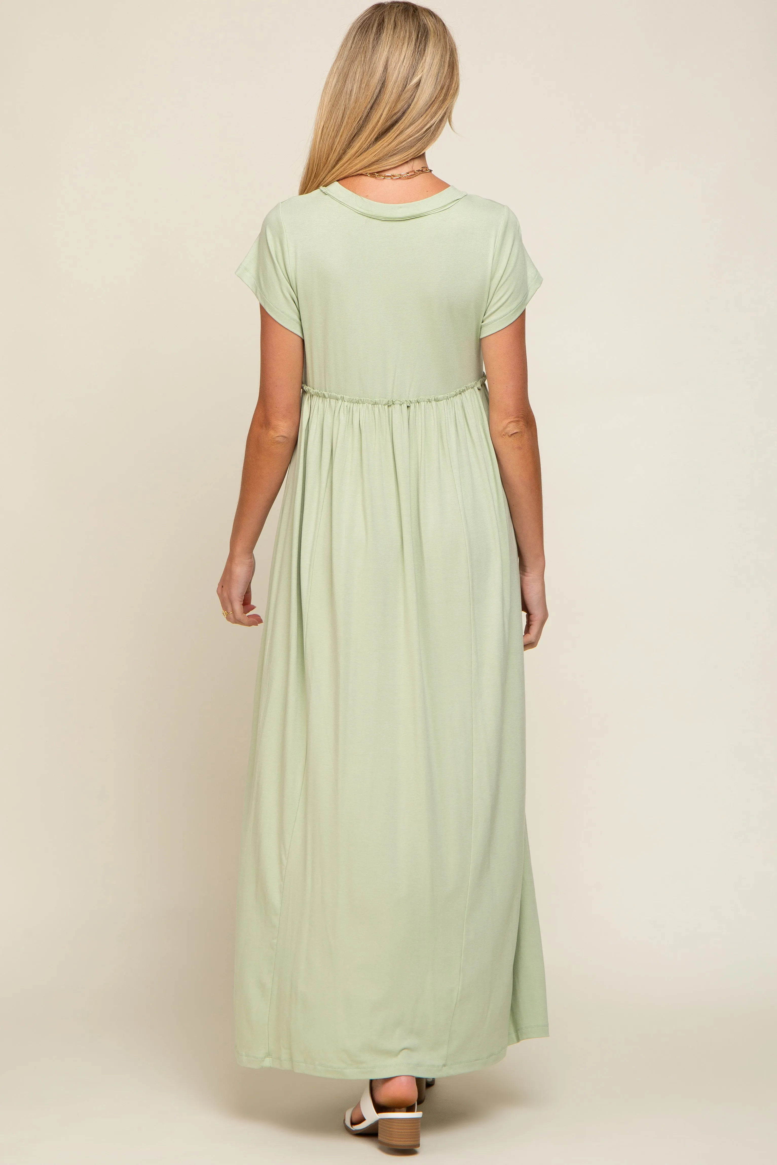 Light Olive Short Sleeve Pocketed Maternity Maxi Dress sold by Pinkblush product image thumbnail 3