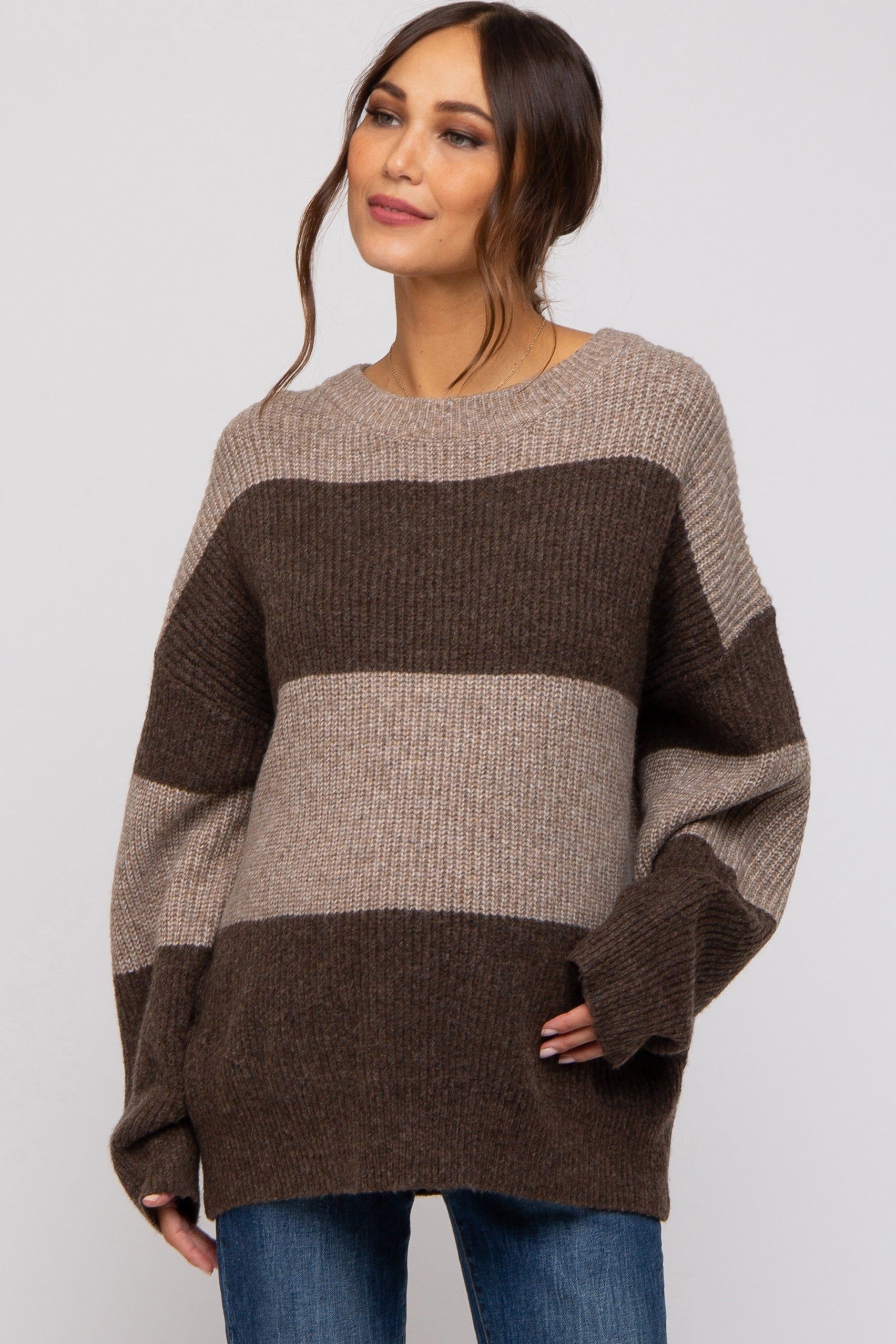 Brown Striped Color Block Maternity Sweater sold by Pinkblush product image thumbnail 3