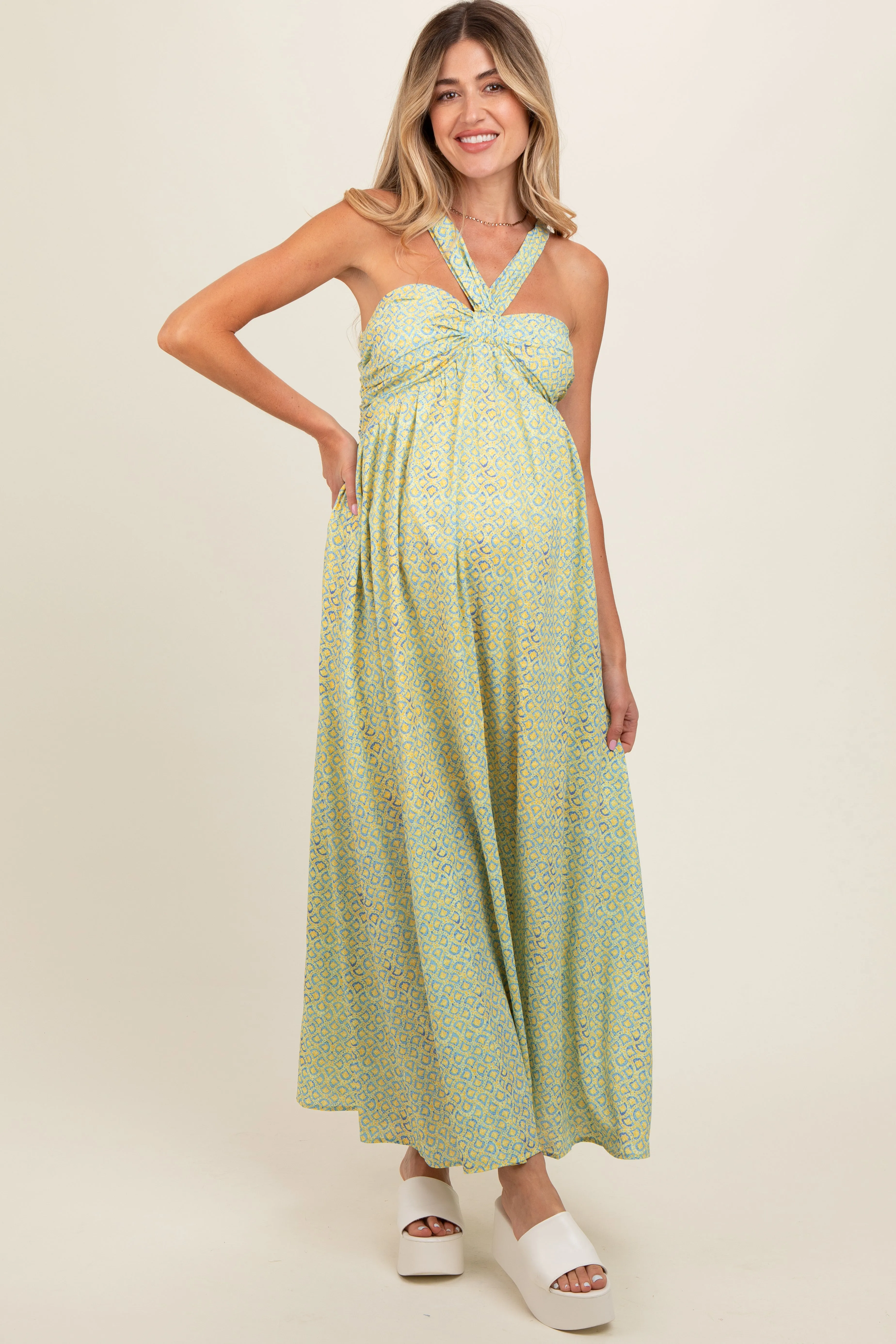 Yellow Print Halter Maternity Maxi Dress sold by Pinkblush product image thumbnail 3