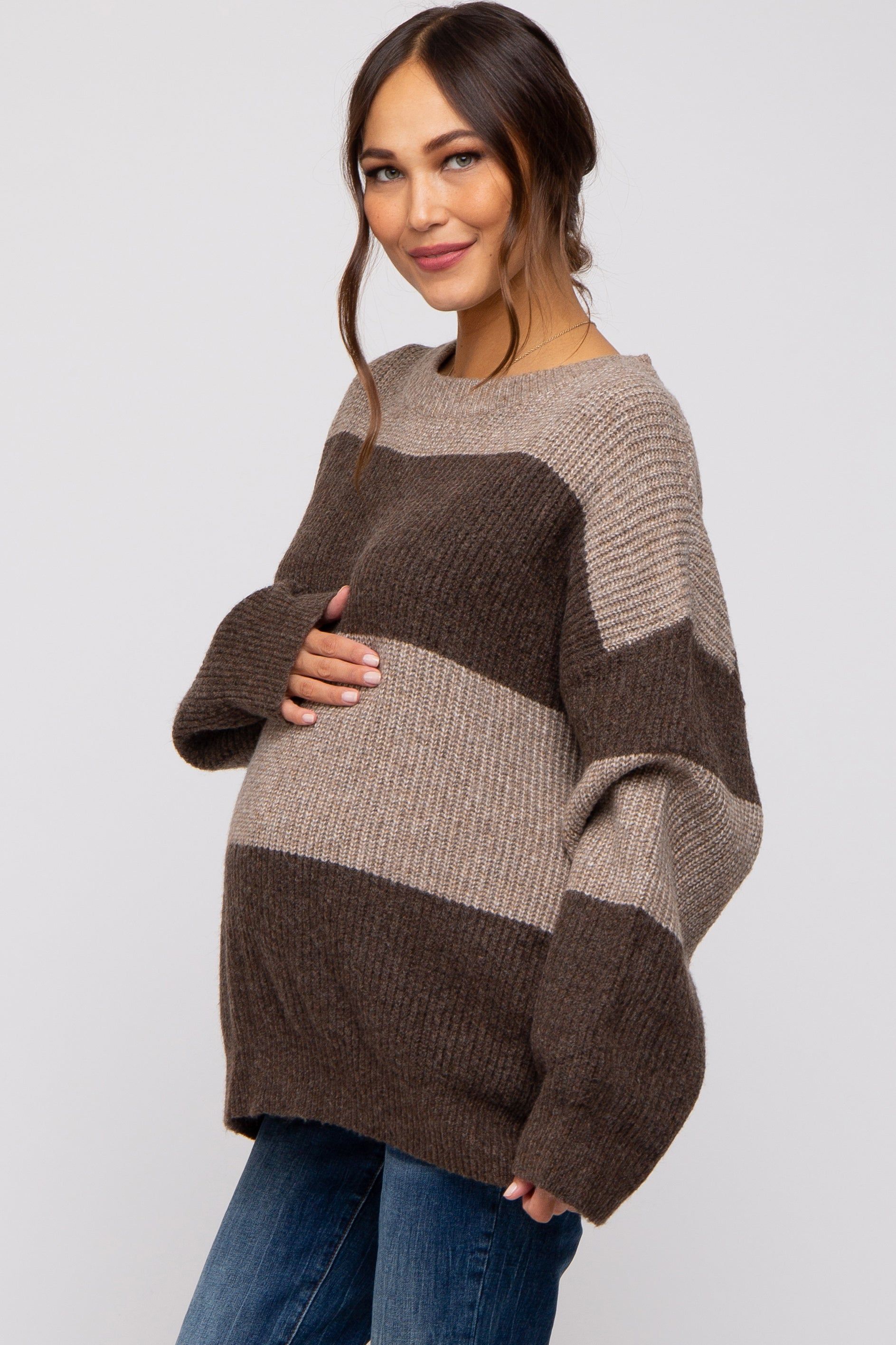 Brown Striped Color Block Maternity Sweater sold by Pinkblush product image thumbnail 4