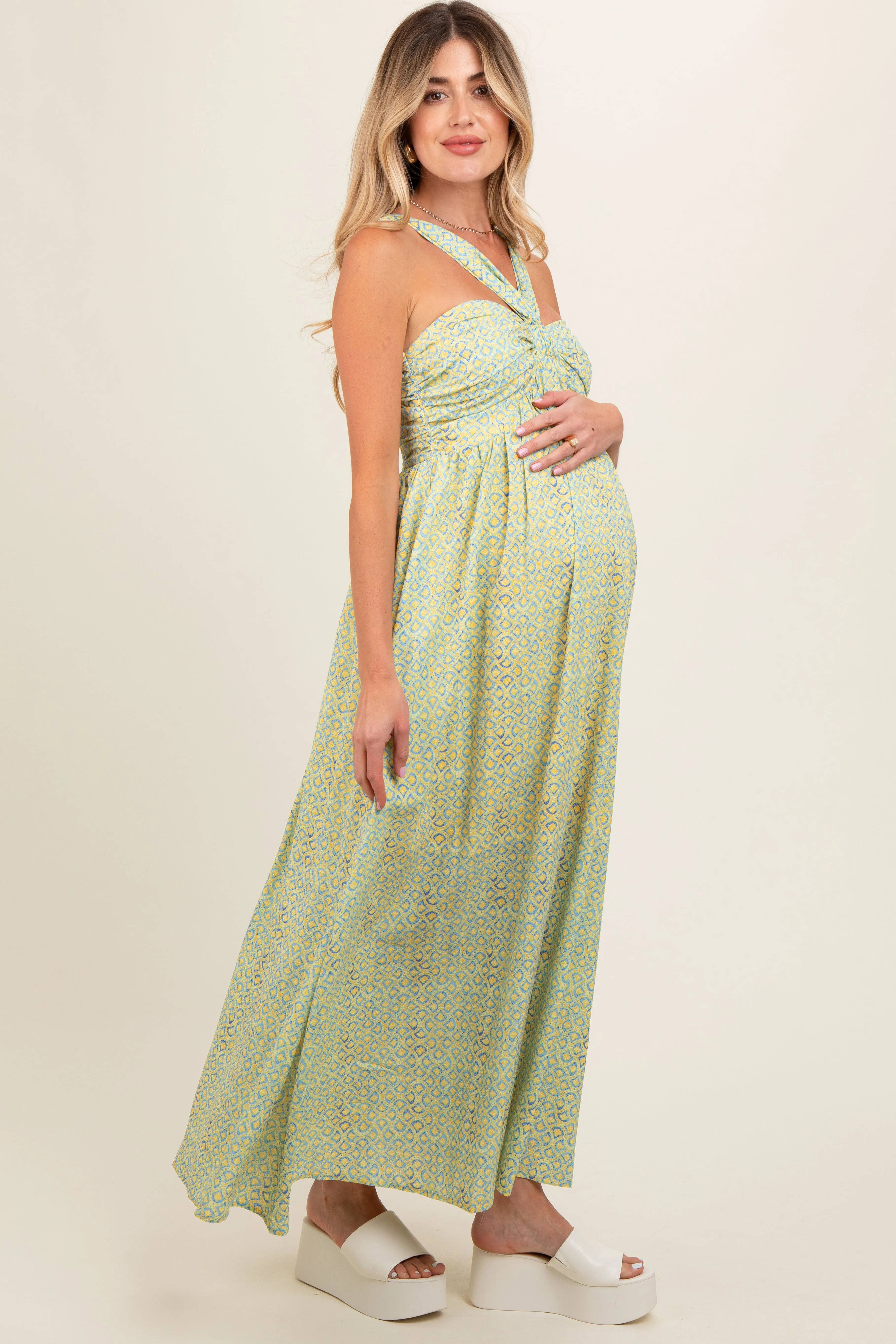Yellow Print Halter Maternity Maxi Dress sold by Pinkblush product image thumbnail 4