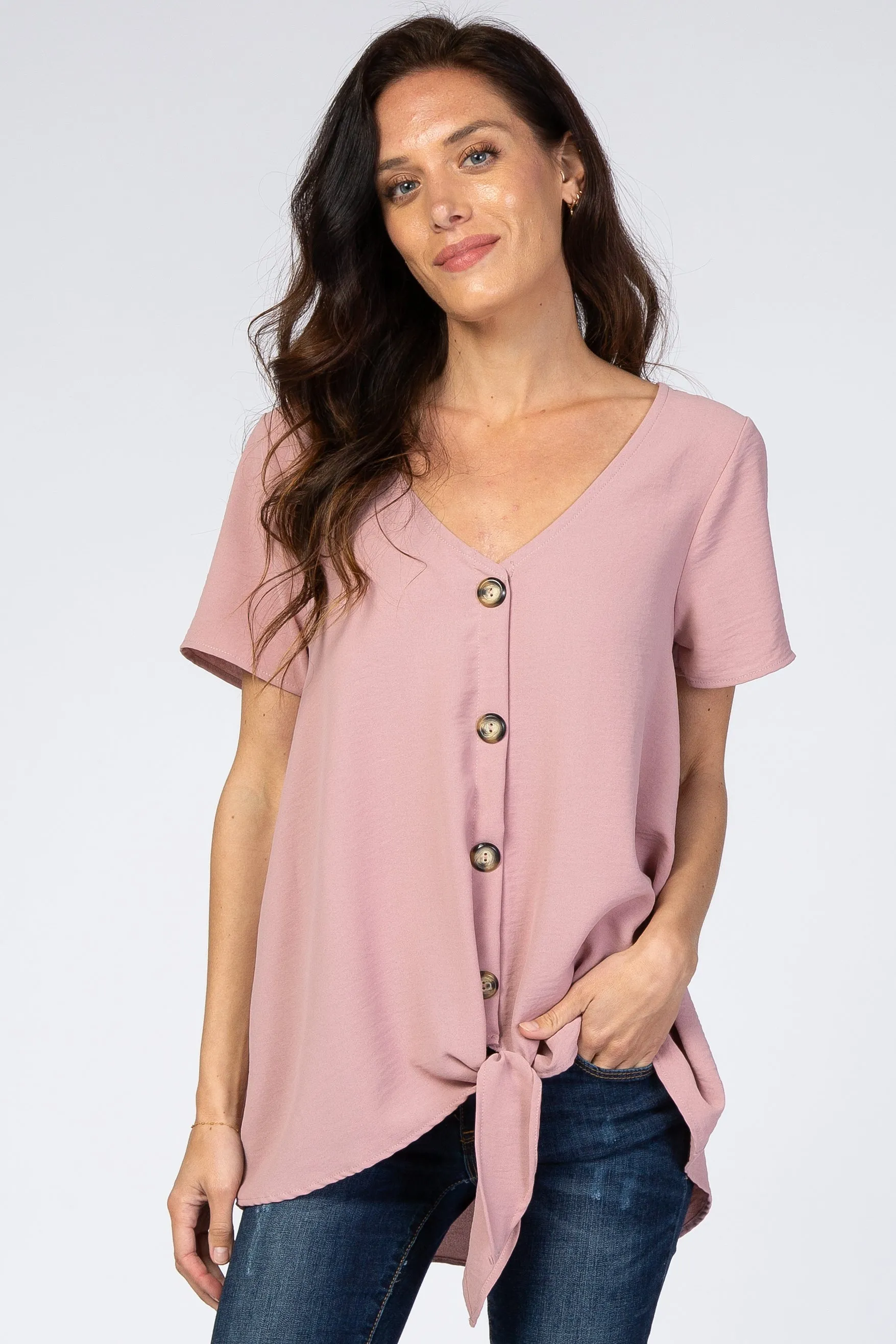 Dark Mauve Button Tie Front Top sold by Pinkblush