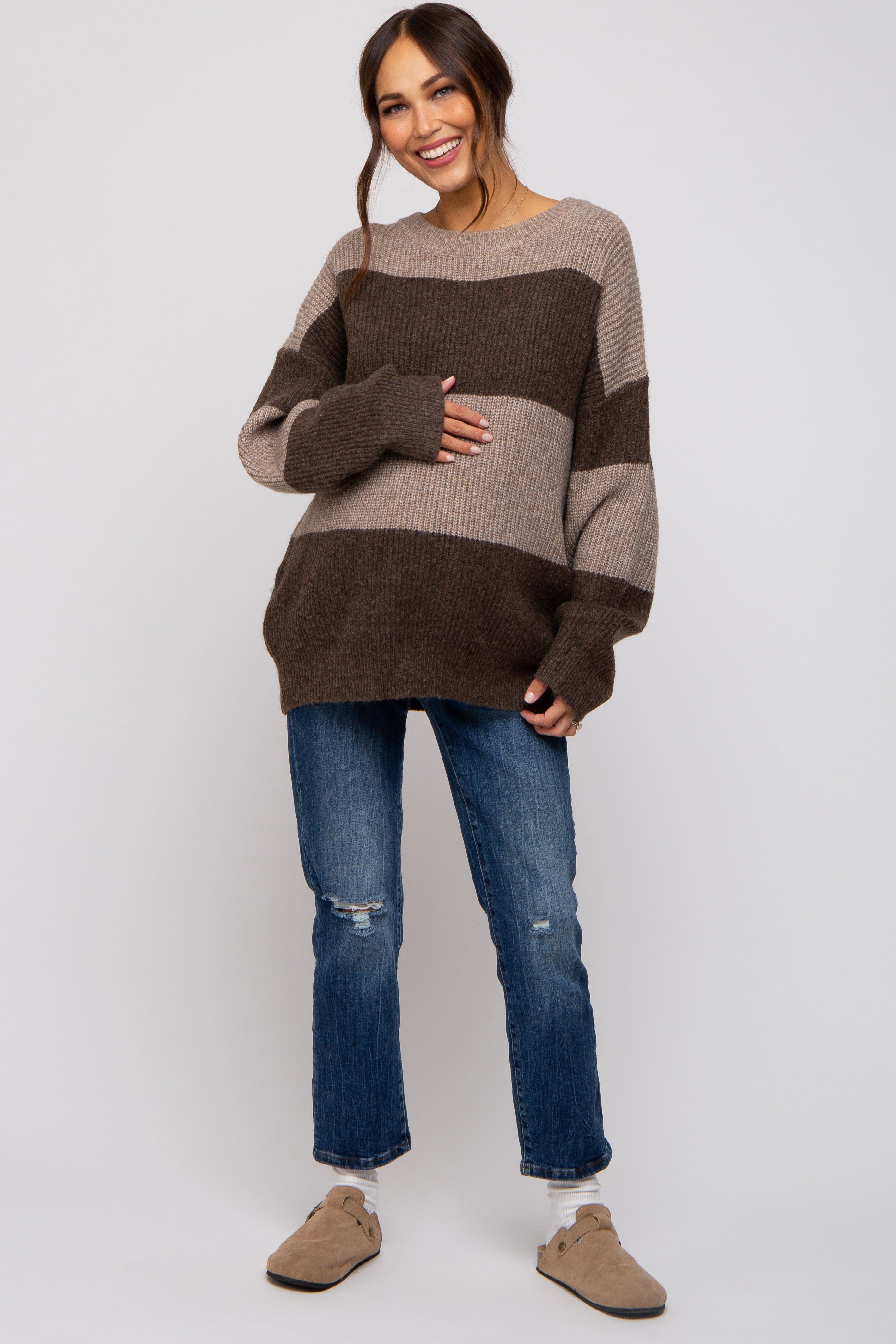 Brown Striped Color Block Maternity Sweater sold by Pinkblush product image thumbnail 2