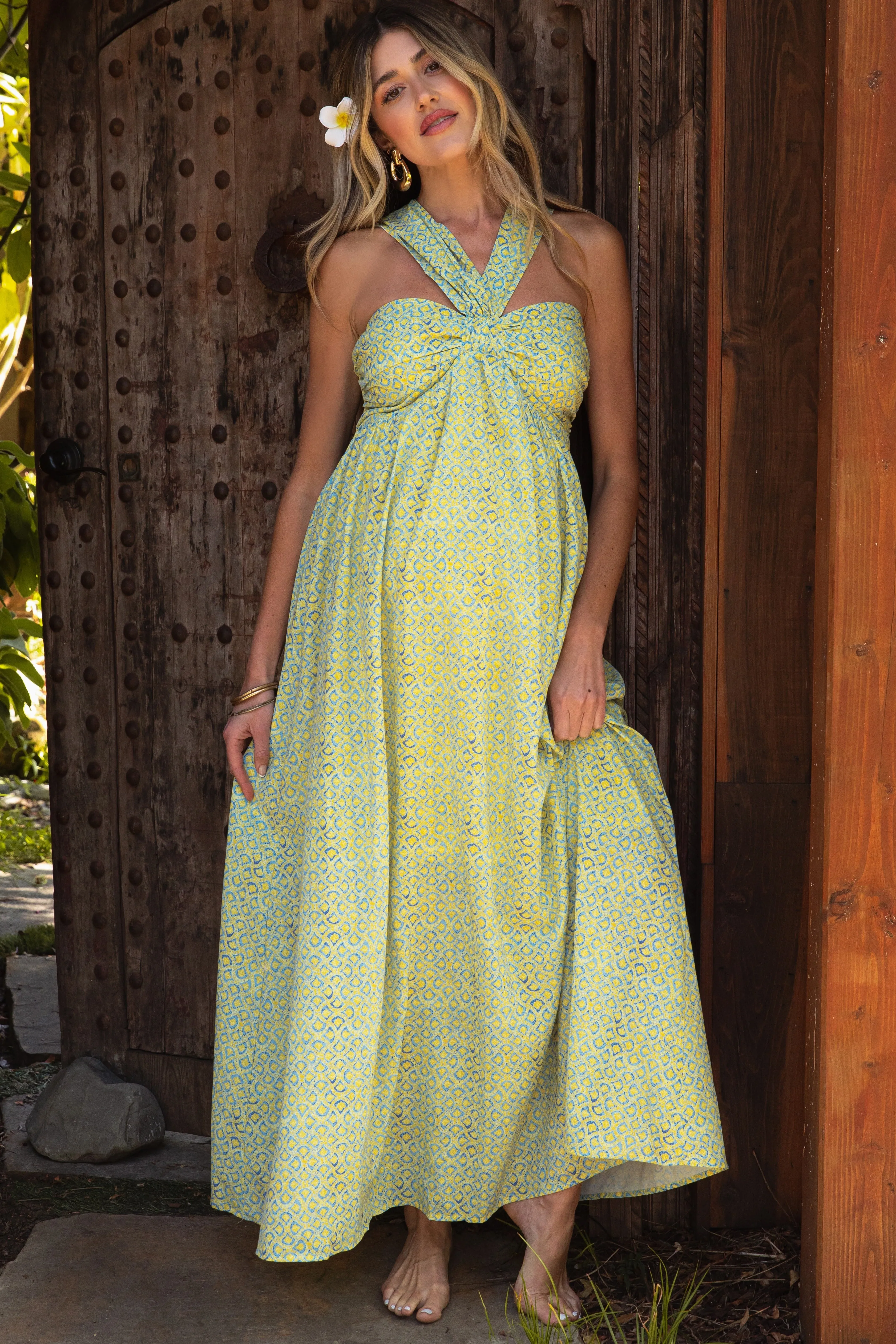 Yellow Print Halter Maternity Maxi Dress sold by Pinkblush product image thumbnail 2