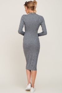 Heather Grey Ribbed Fitted Mock Neck Long Sleeve Dress sold by Pinkblush