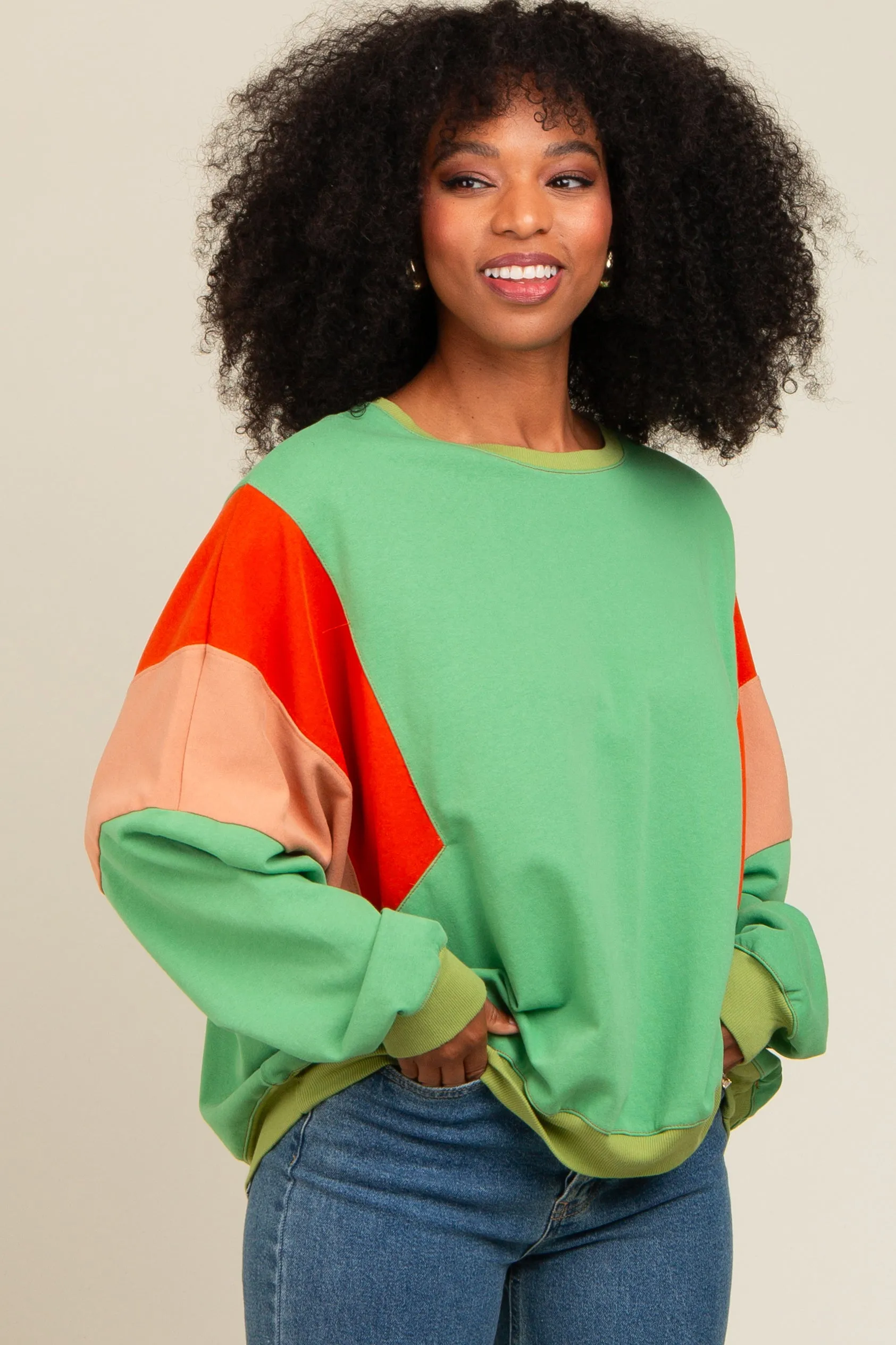 Green Colorblock Dolman Sleeve Sweatshirt sold by Pinkblush product image thumbnail 2