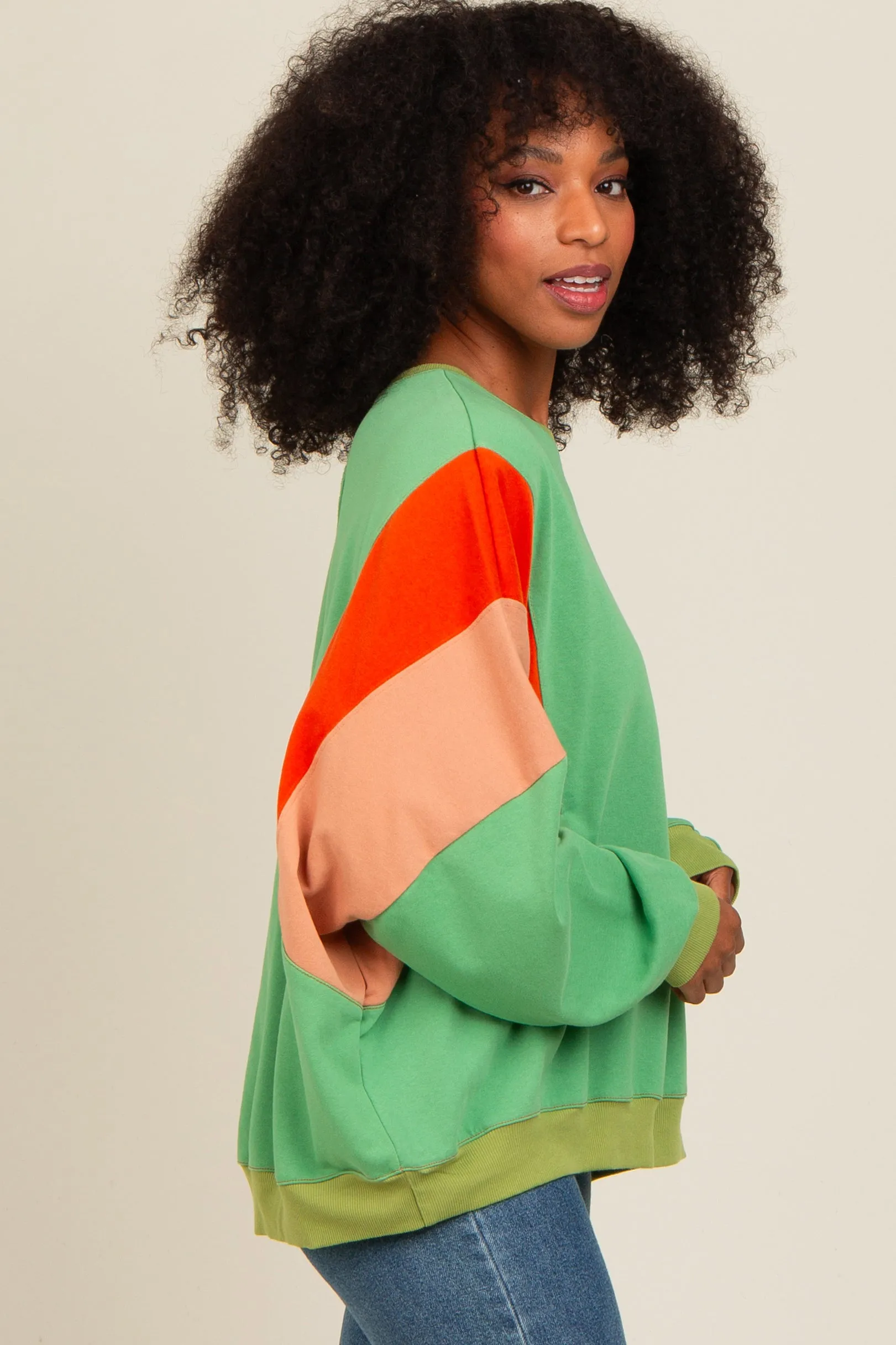 Green Colorblock Dolman Sleeve Sweatshirt sold by Pinkblush product image thumbnail 3
