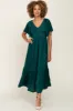 Emerald Satin Smocked Midi Dress sold by Pinkblush