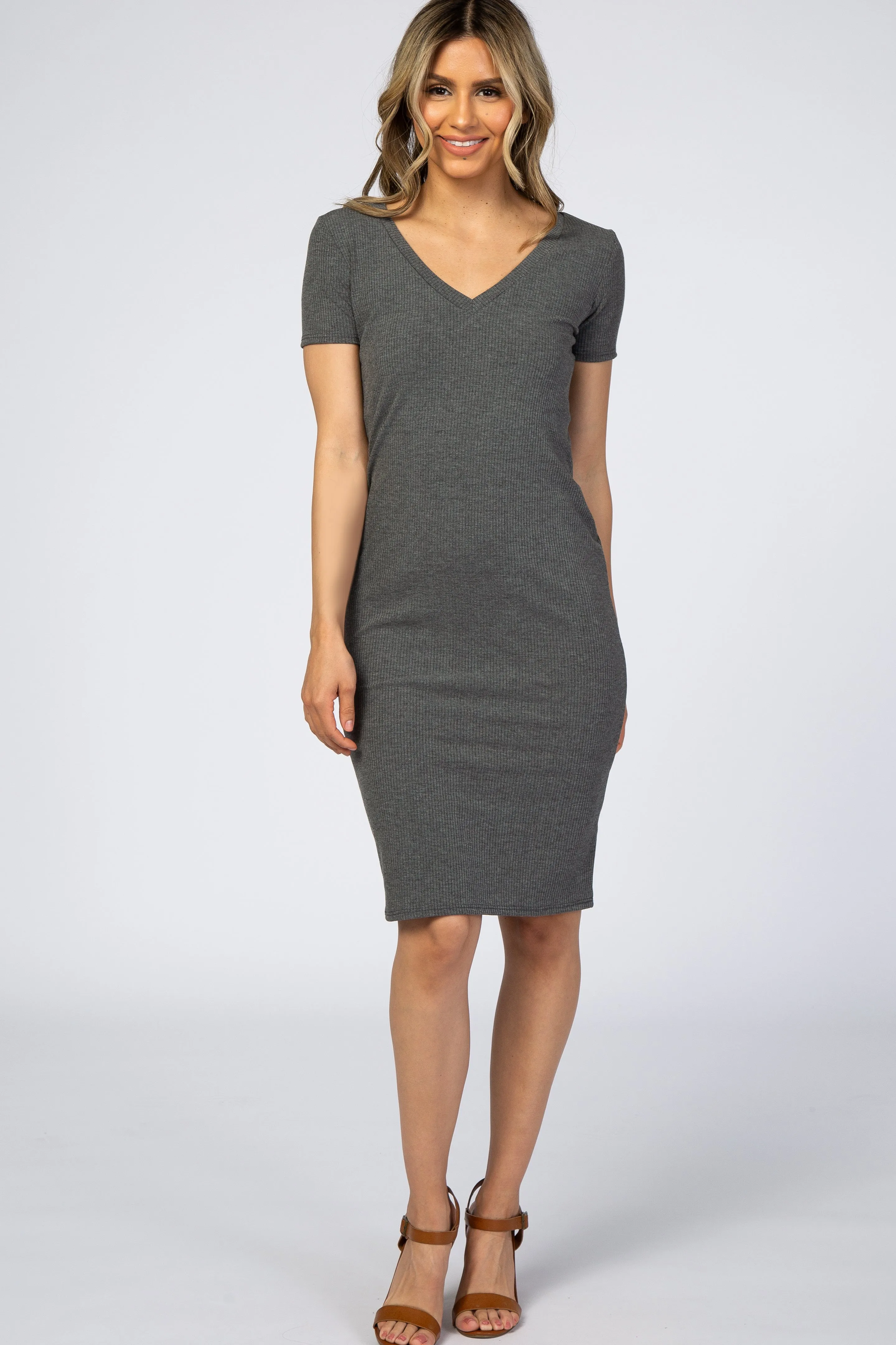 Charcoal Grey Ribbed Maternity Dress sold by Pinkblush product image thumbnail 5