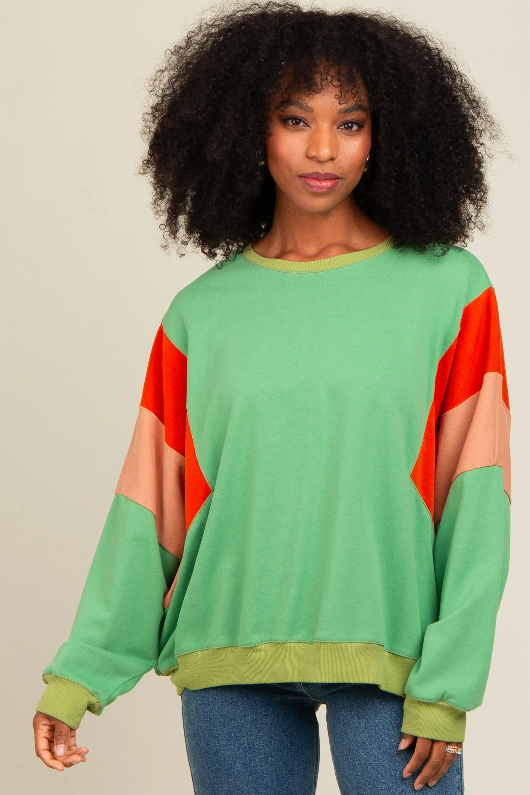 Green Colorblock Dolman Sleeve Sweatshirt sold by Pinkblush