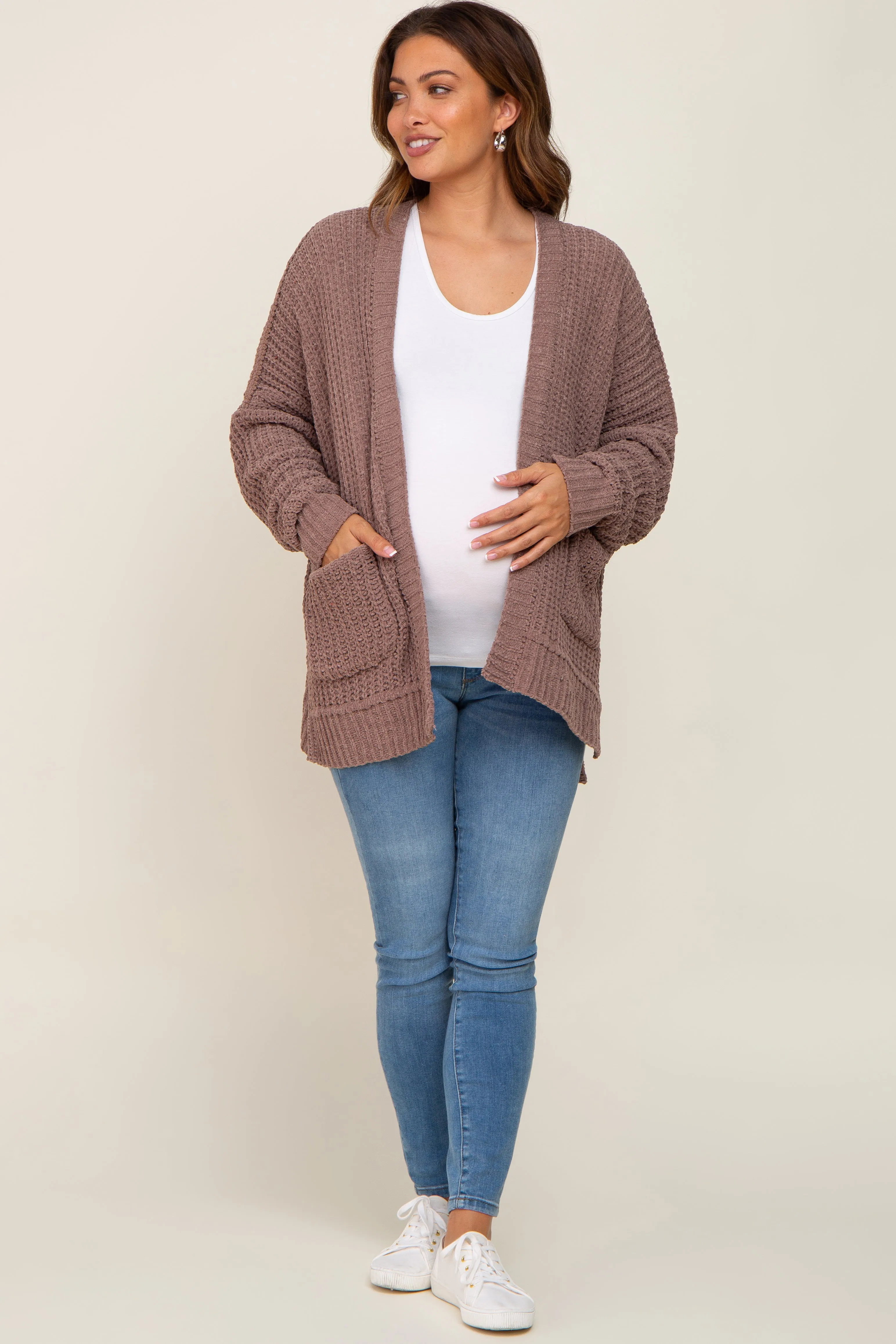 Brown Chunky Knit Oversized Maternity Cardigan sold by Pinkblush product image thumbnail 5