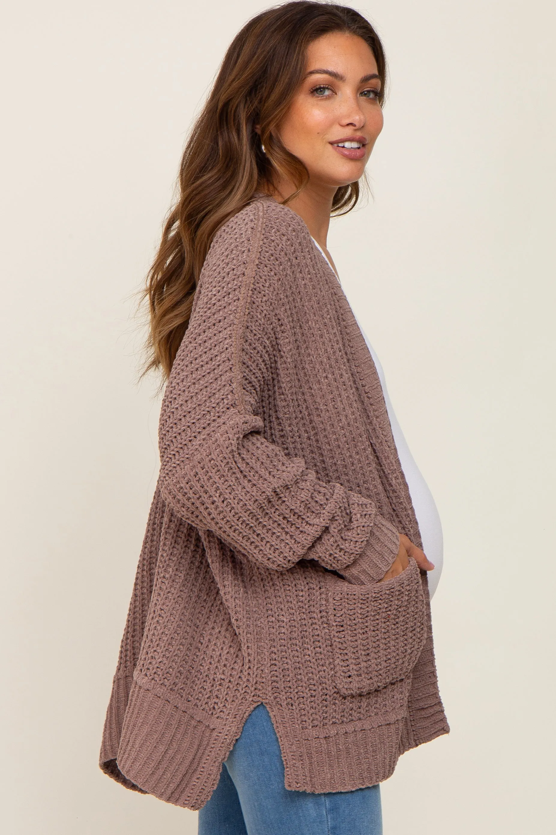 Brown Chunky Knit Oversized Maternity Cardigan sold by Pinkblush product image thumbnail 2