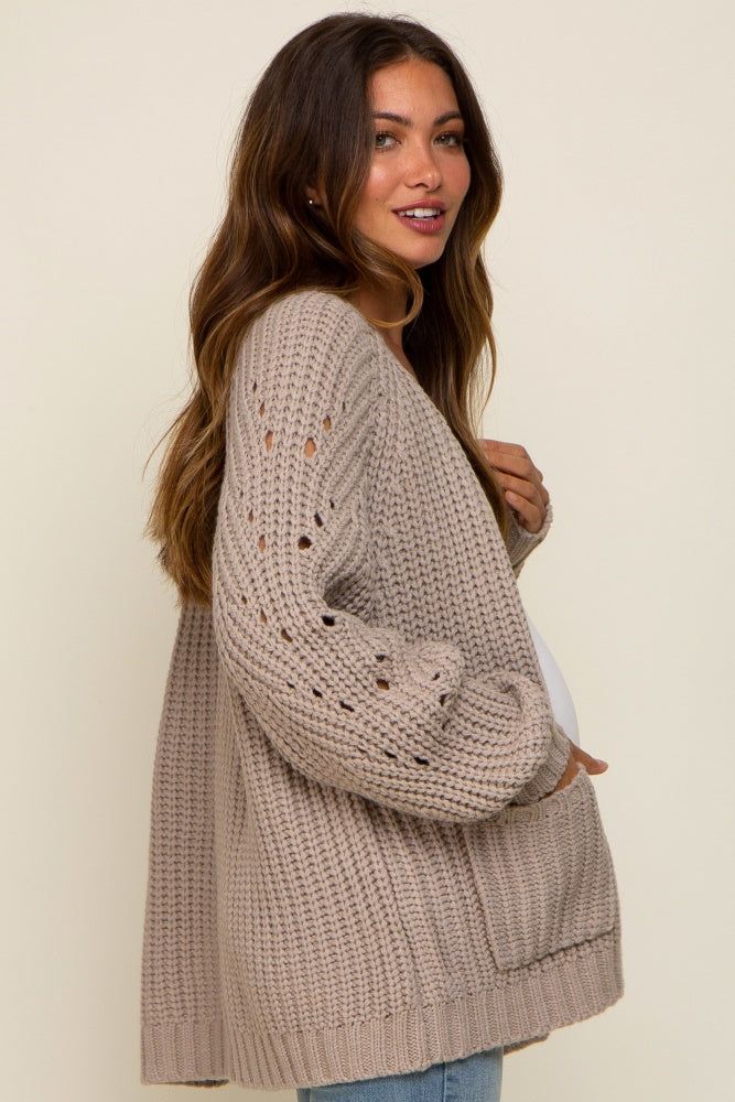 Taupe Chunky Knit Maternity Cardigan sold by Pinkblush product image thumbnail 3