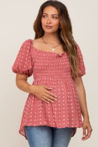 Coral Floral Smocked Maternity Top sold by Pinkblush