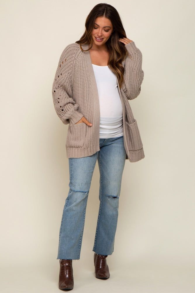 Taupe Chunky Knit Maternity Cardigan sold by Pinkblush