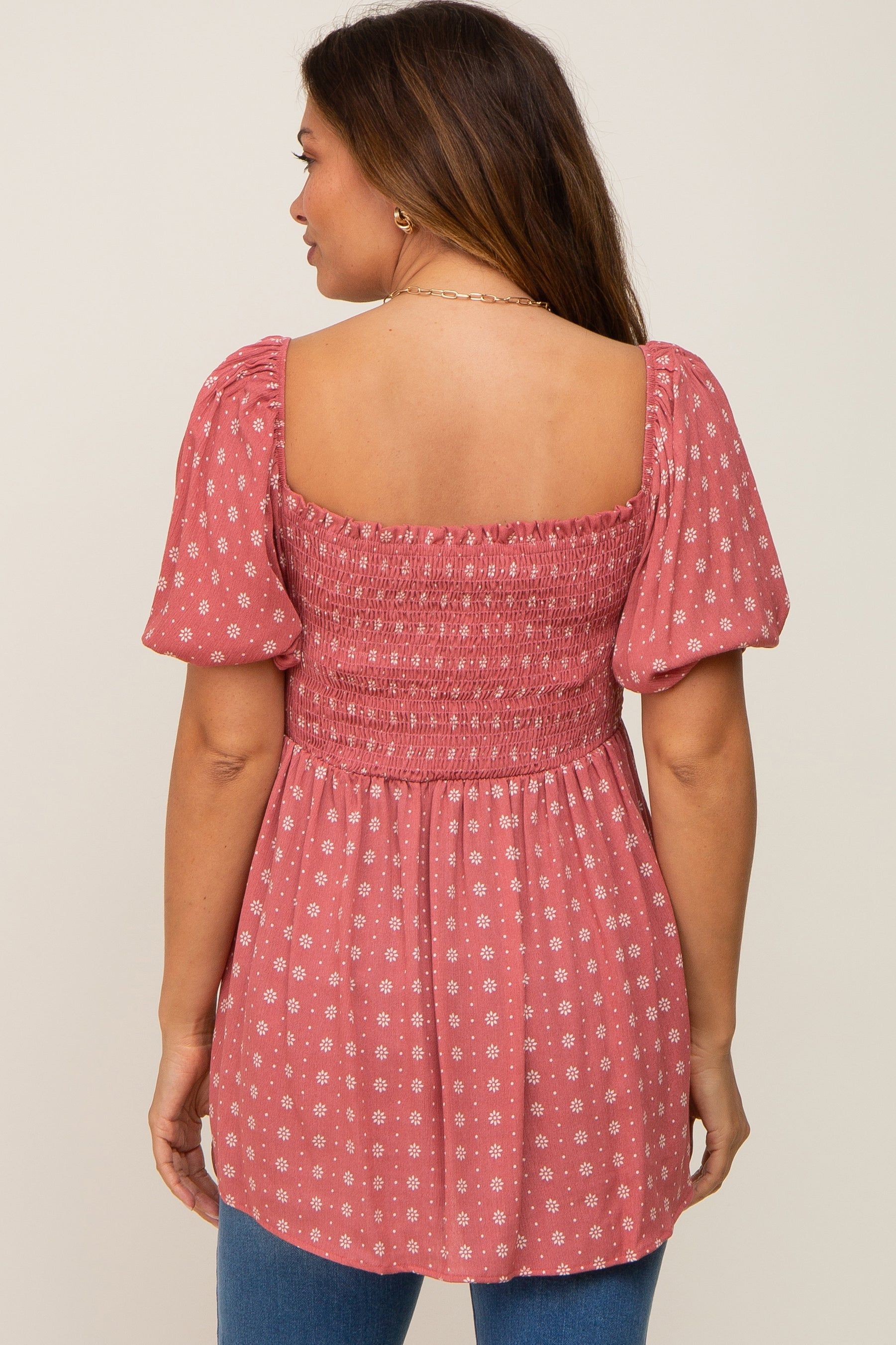 Coral Floral Smocked Maternity Top sold by Pinkblush product image thumbnail 3