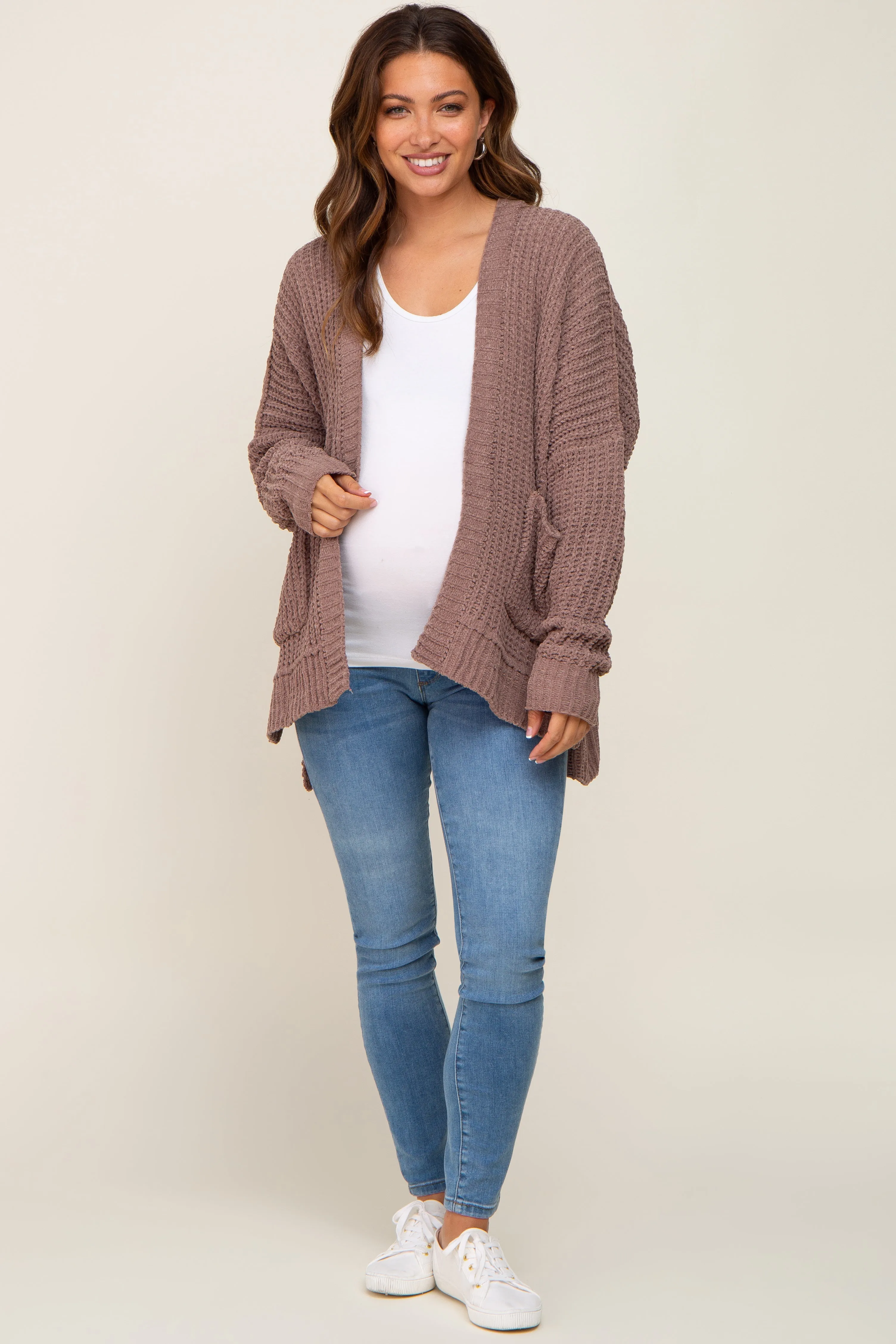 Brown Chunky Knit Oversized Maternity Cardigan sold by Pinkblush product image thumbnail 4
