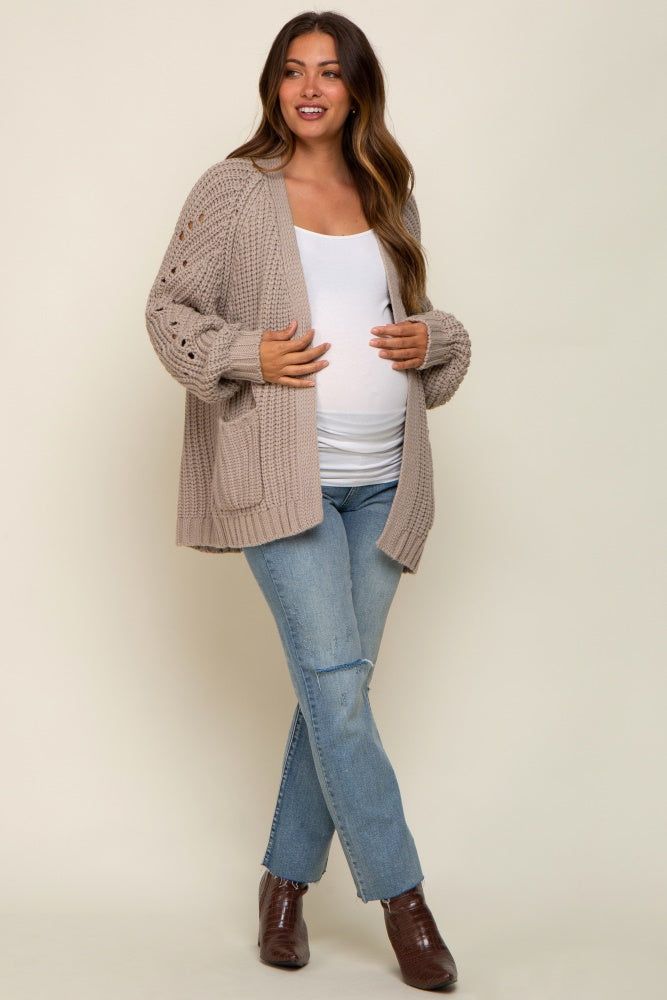 Taupe Chunky Knit Maternity Cardigan sold by Pinkblush product image thumbnail 5