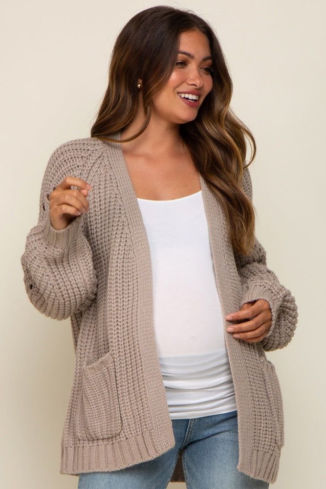 Taupe Chunky Knit Maternity Cardigan sold by Pinkblush product image thumbnail 2