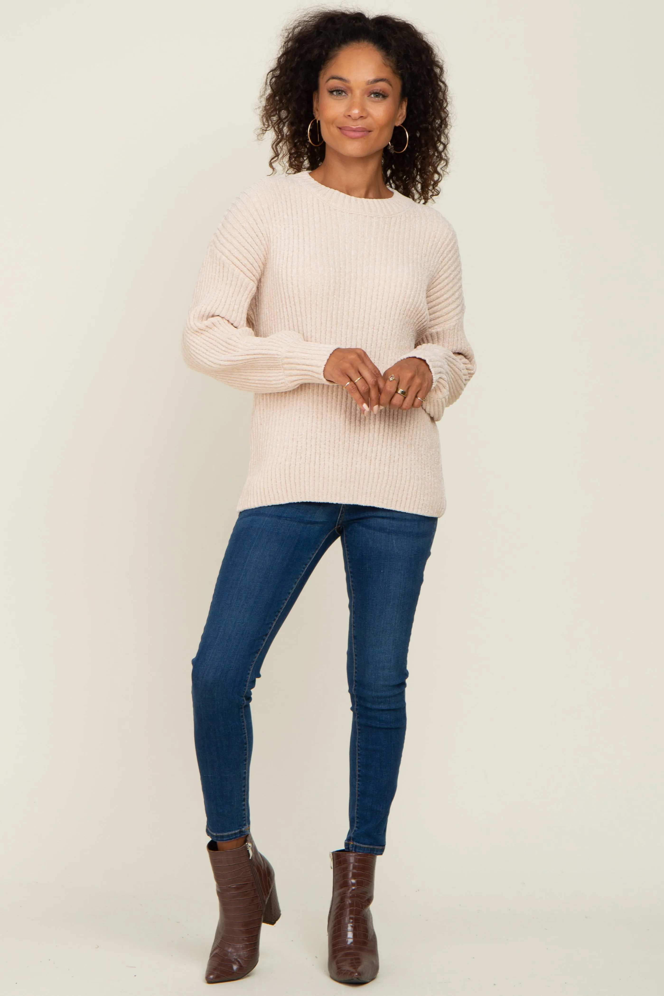 Beige Soft Chenille Knit Sweater sold by Pinkblush product image thumbnail 4