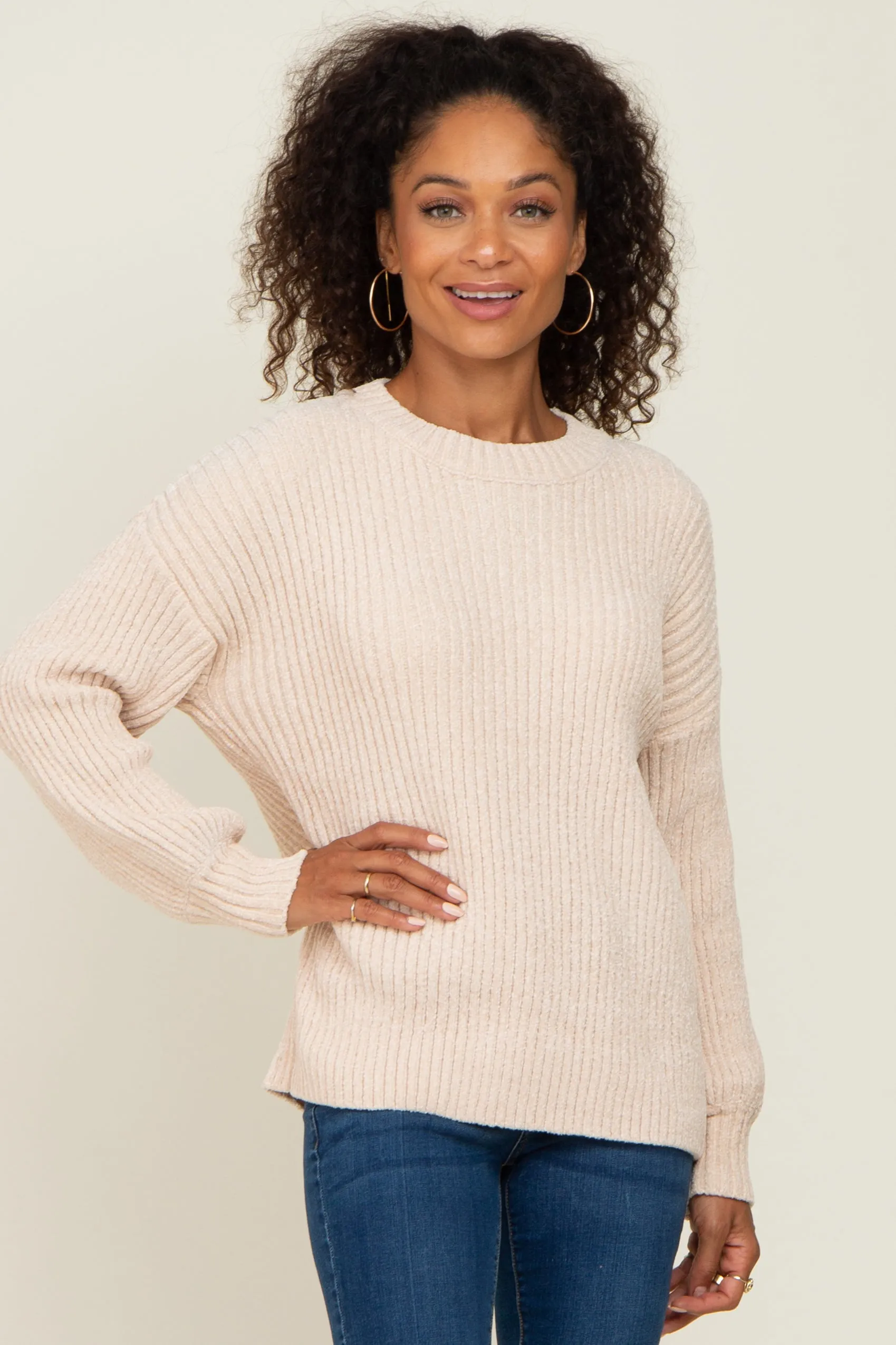 Beige Soft Chenille Knit Sweater sold by Pinkblush
