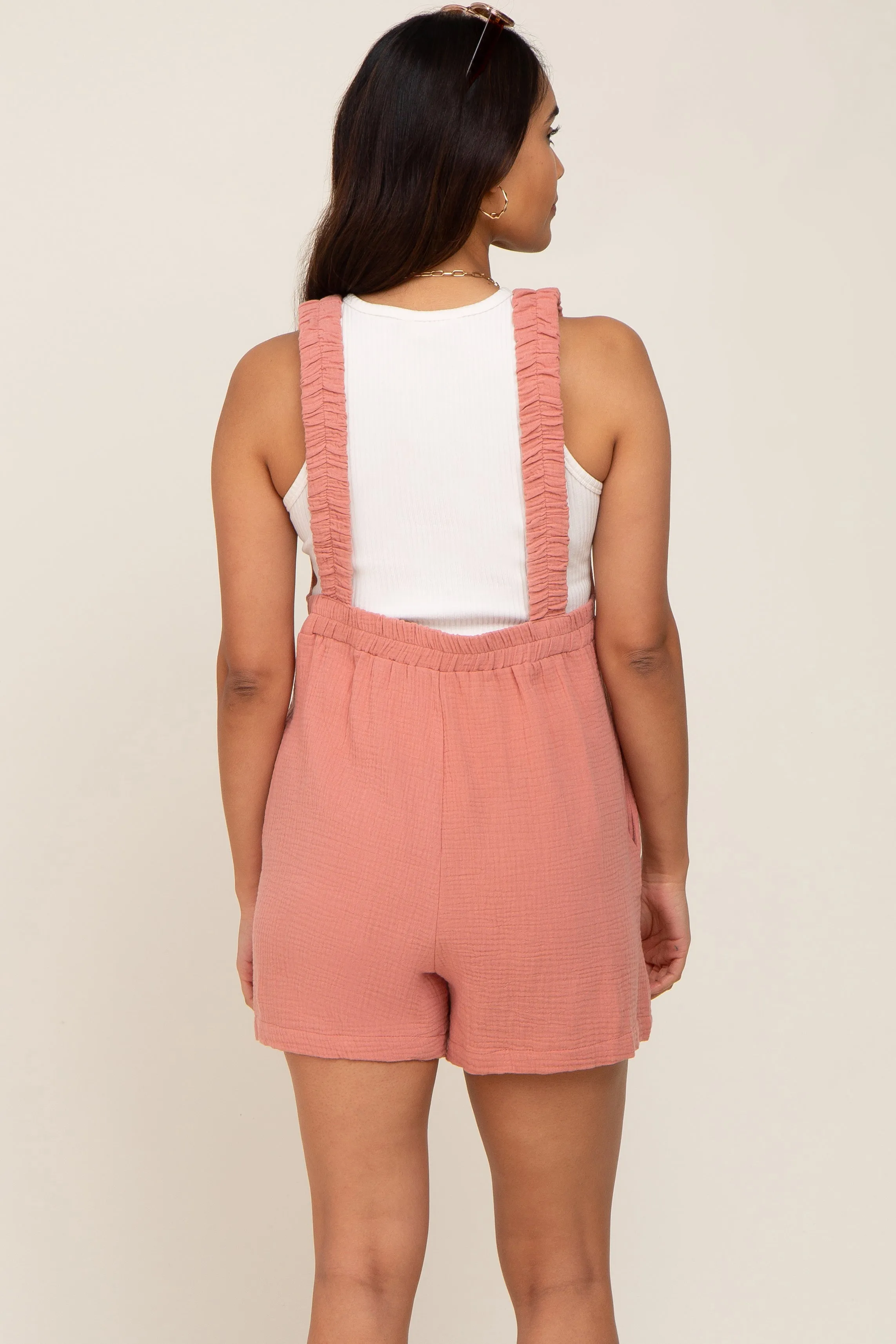 Peach Square Neck Elastic Strap Maternity Romper sold by Pinkblush product image thumbnail 4