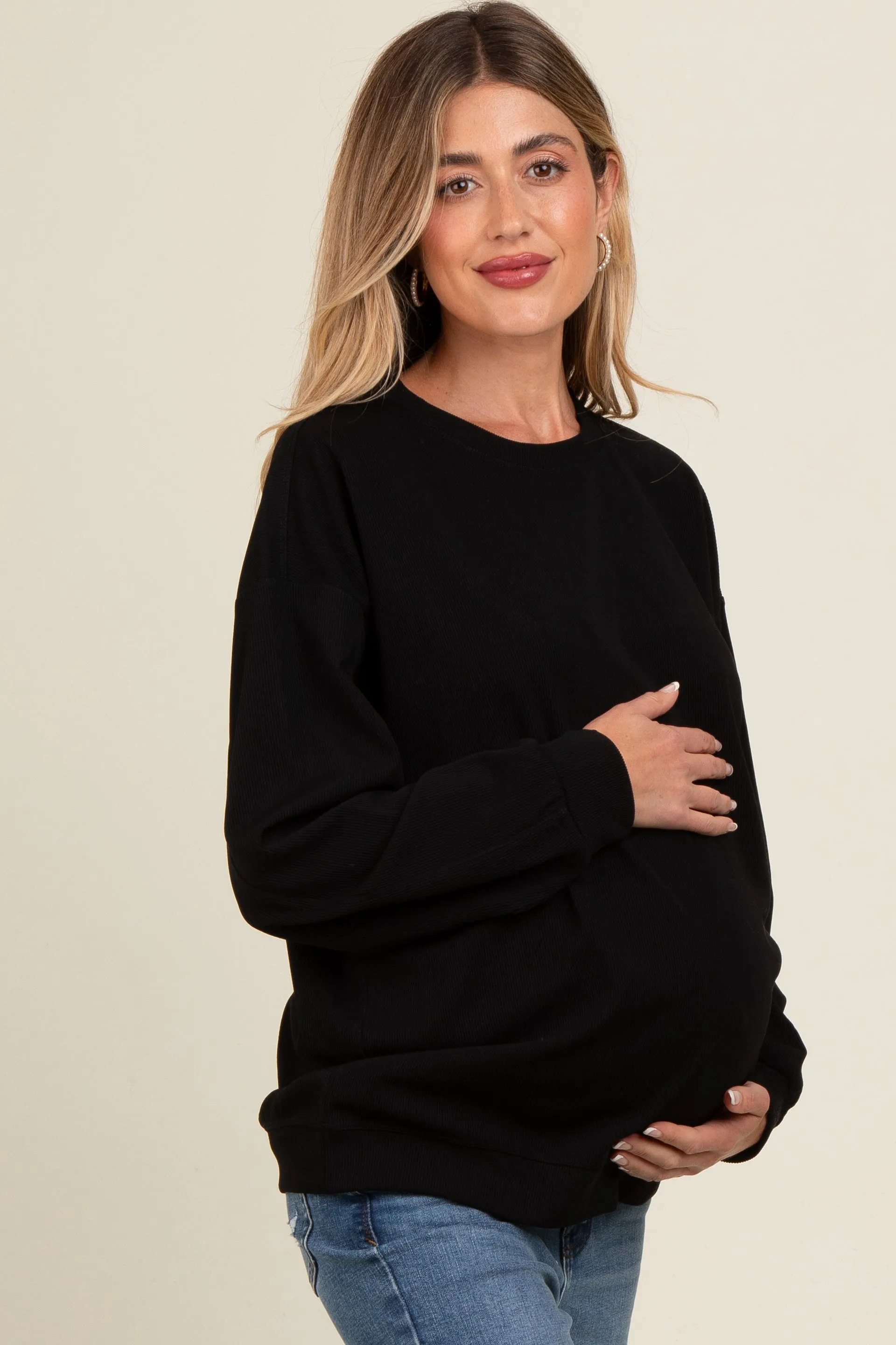 Black Drop Shoulder Maternity Sweatshirt sold by Pinkblush product image thumbnail 3