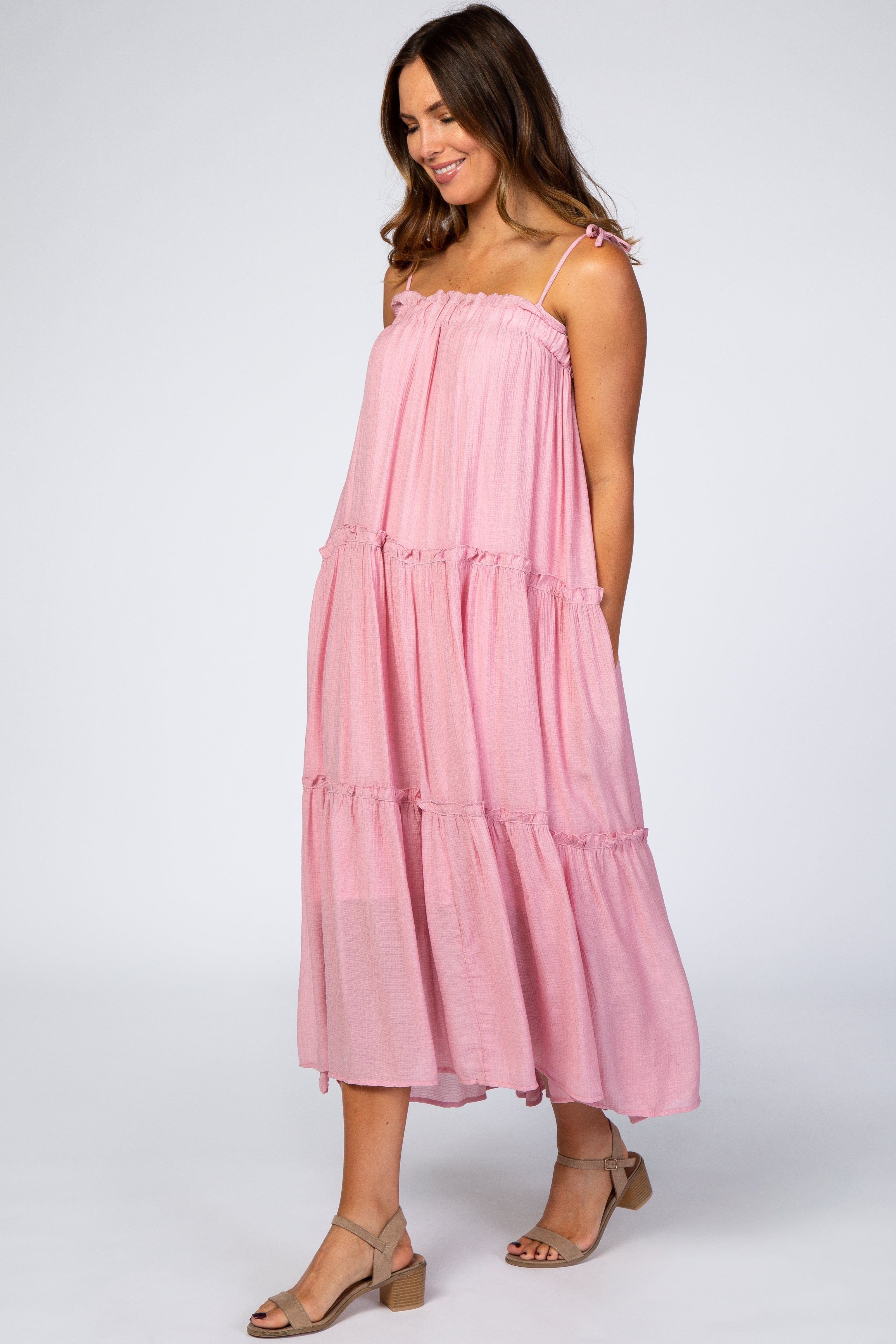 Pink Tie Strap Ruffle Maxi Dress sold by Pinkblush product image thumbnail 2