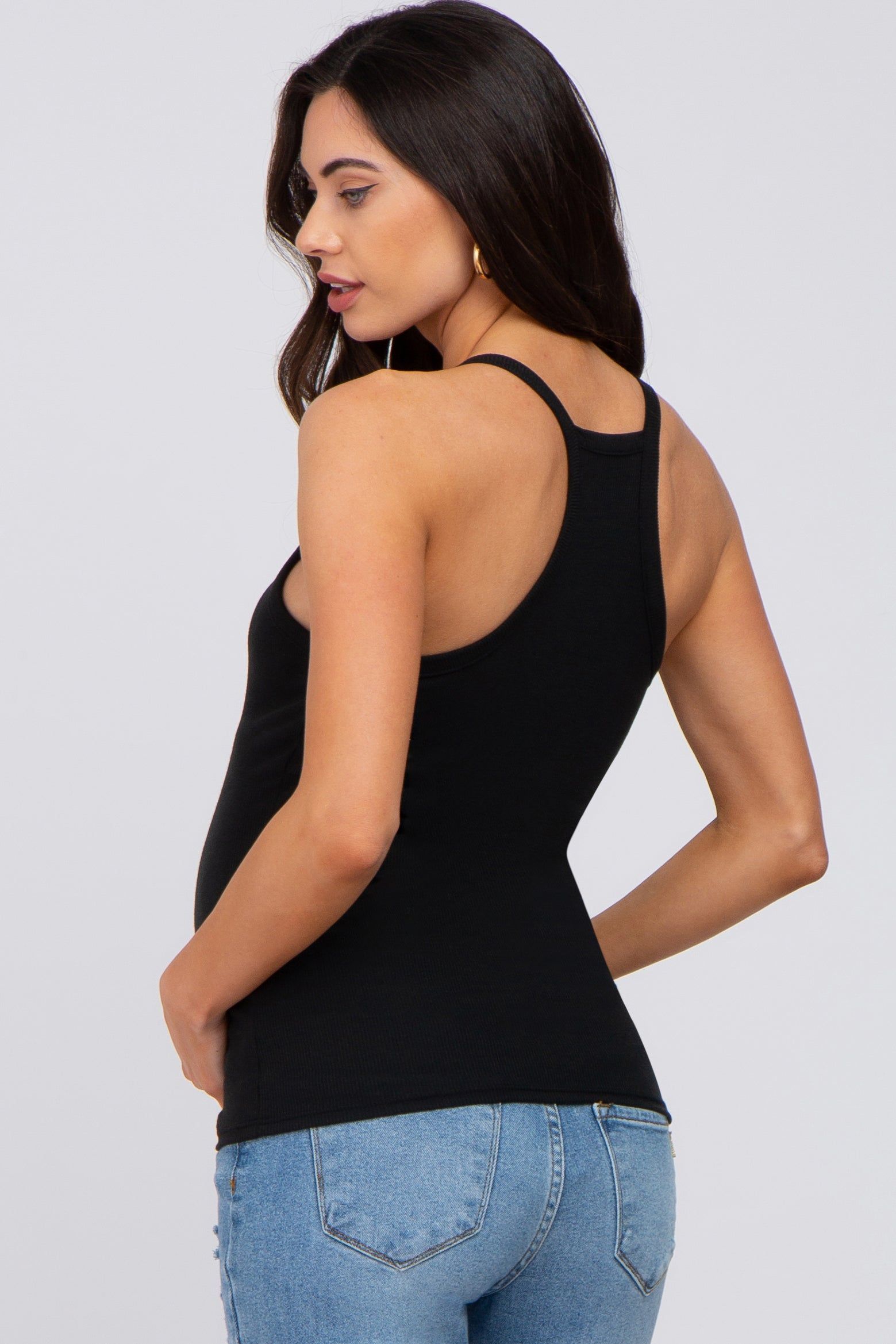 Black Ribbed Racerback Maternity Tank Top sold by Pinkblush product image thumbnail 3