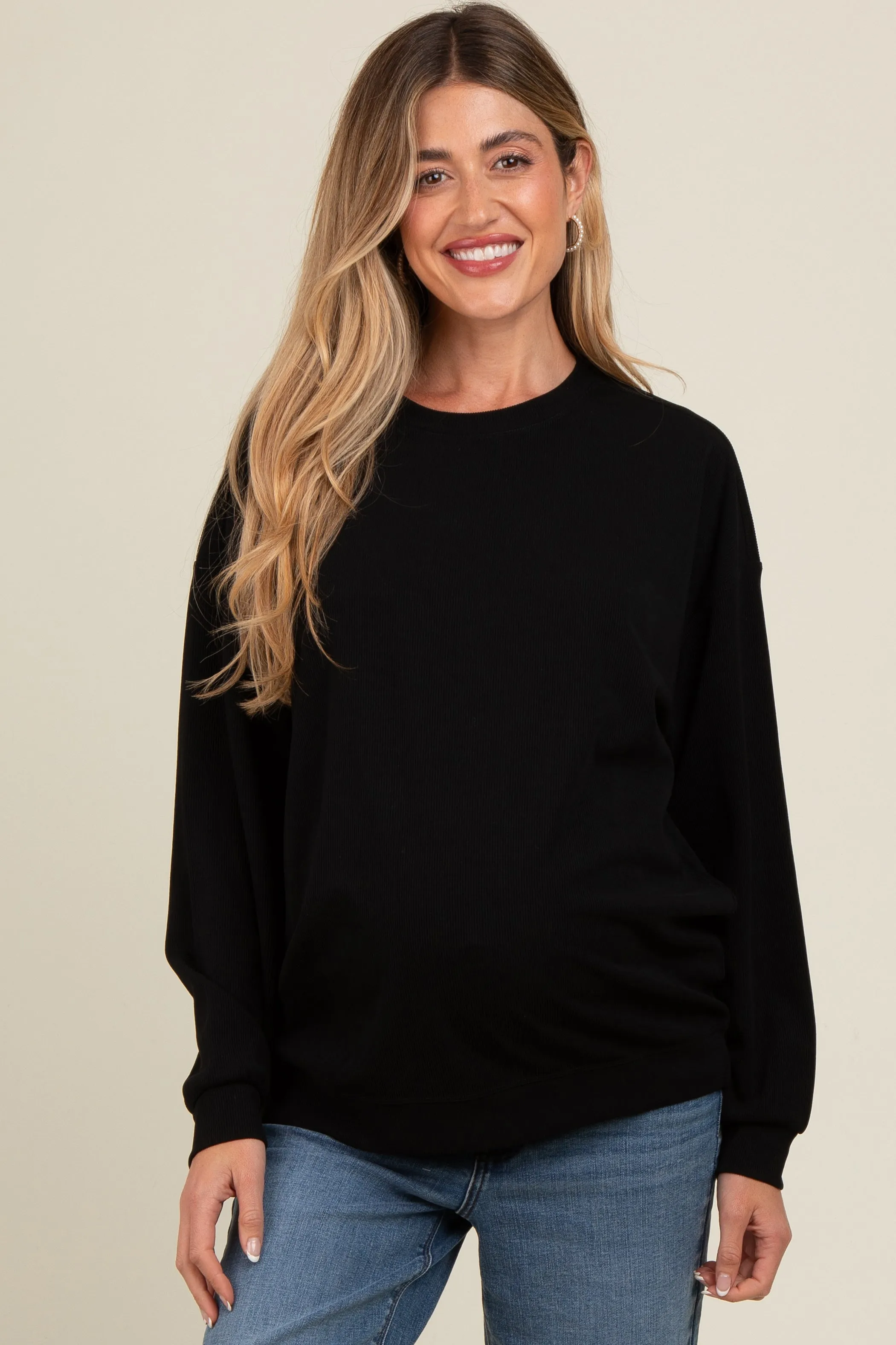 Black Drop Shoulder Maternity Sweatshirt sold by Pinkblush