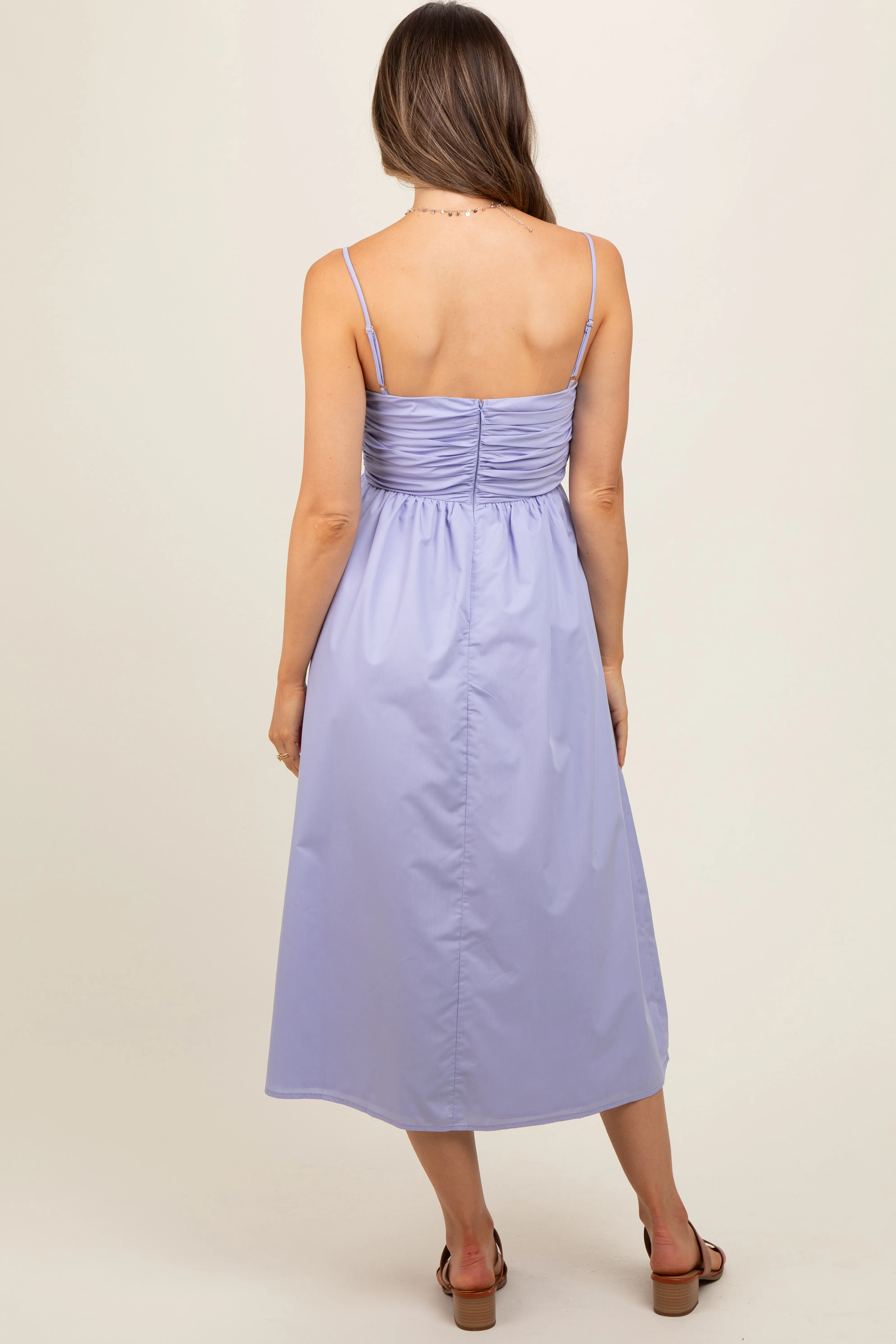 Lavender Ruched Maternity Midi Dress sold by Pinkblush product image thumbnail 3