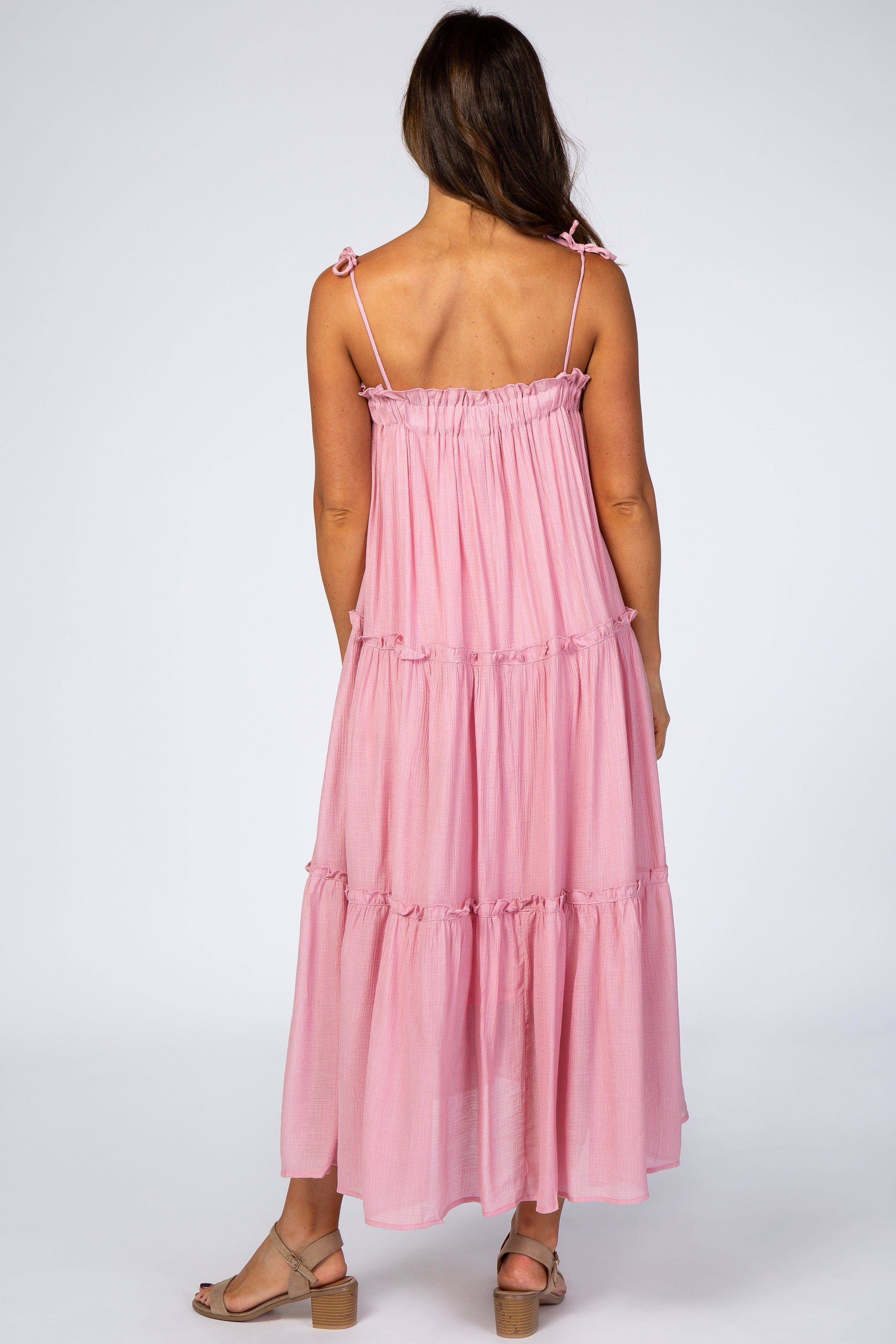 Pink Tie Strap Ruffle Maxi Dress sold by Pinkblush product image thumbnail 3