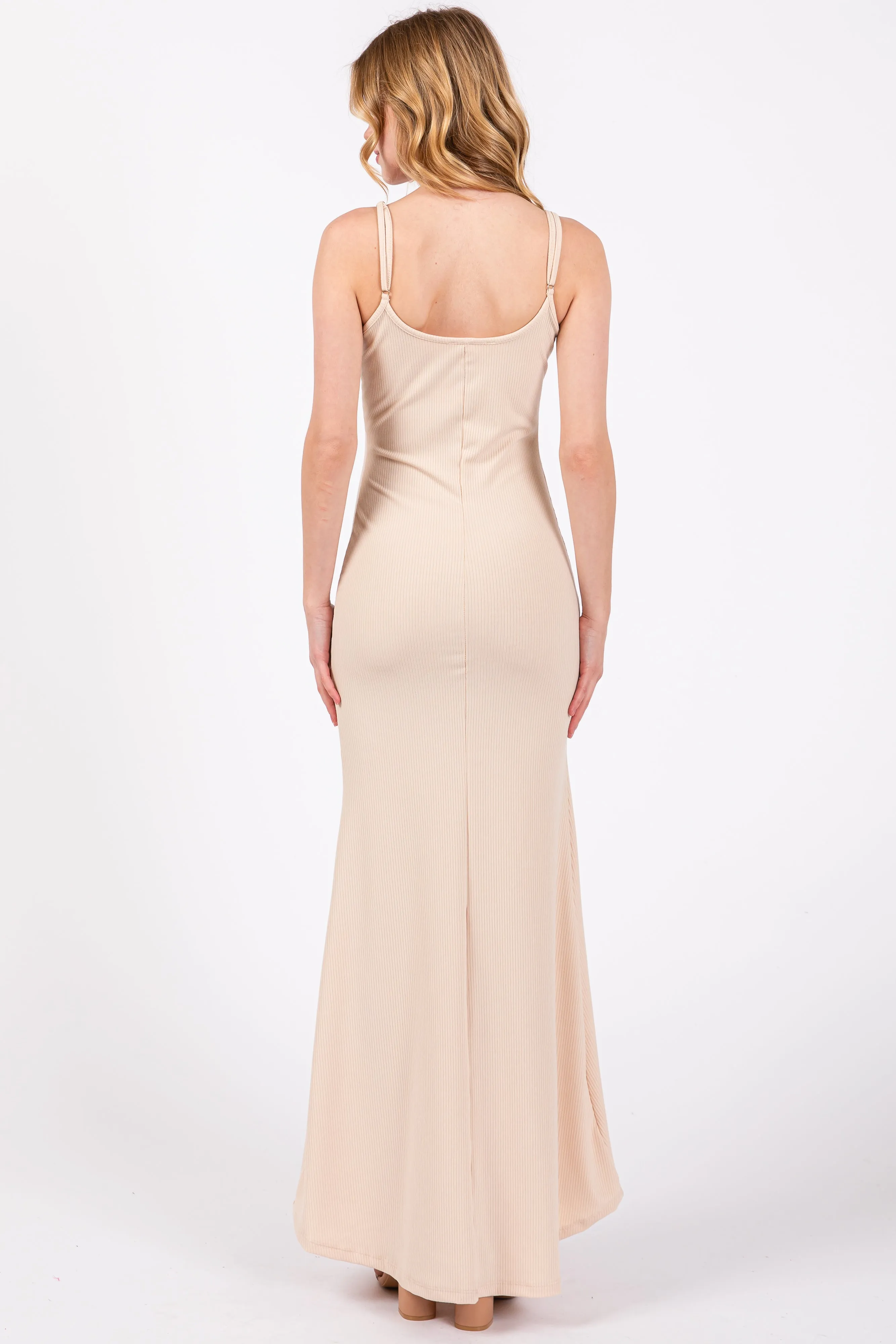 Cream Sleeveless Ribbed Maxi Dress sold by Pinkblush product image thumbnail 3