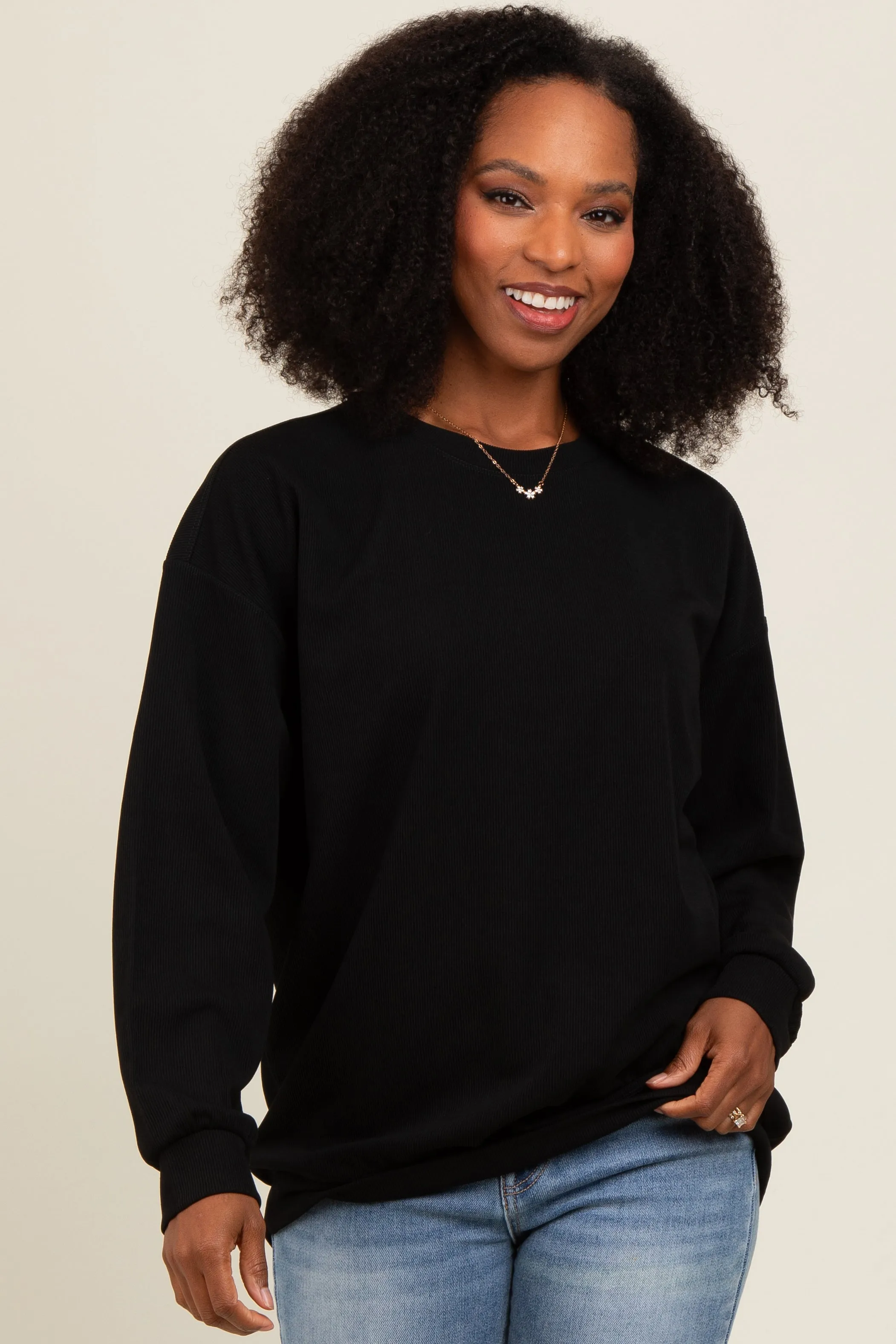 Black Drop Shoulder Maternity Sweatshirt sold by Pinkblush product image thumbnail 5