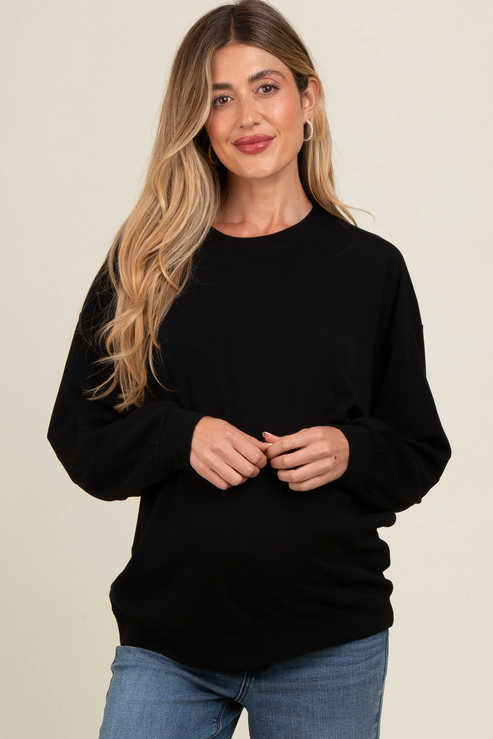 Black Drop Shoulder Maternity Sweatshirt sold by Pinkblush product image thumbnail 2